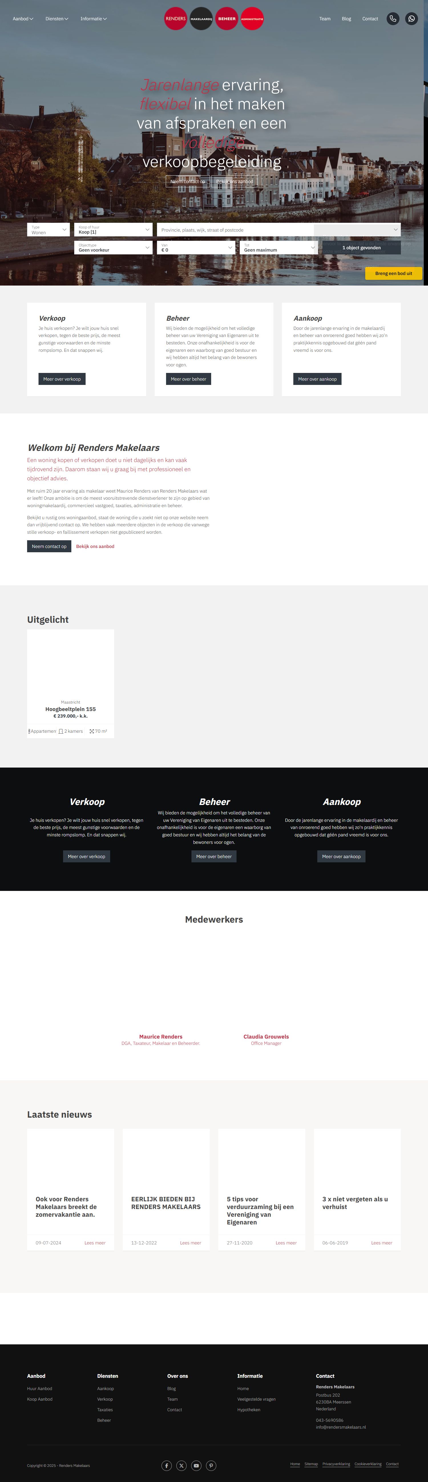 Screenshot of the website of www.rendersmakelaars.nl