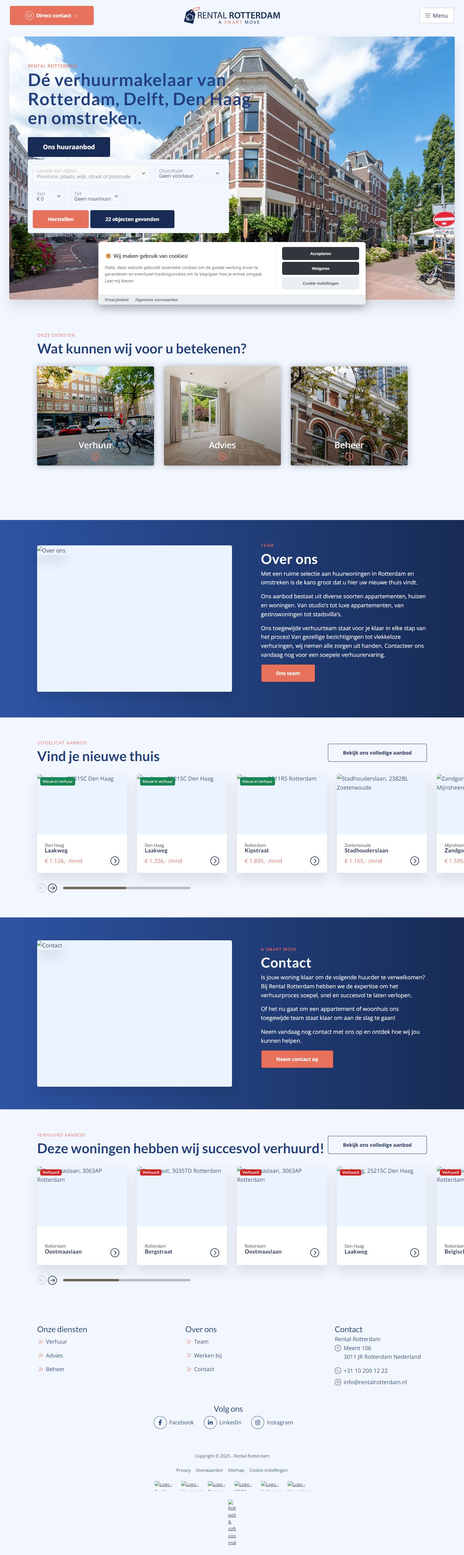 Screenshot van de website van www.rentalrotterdam.nl