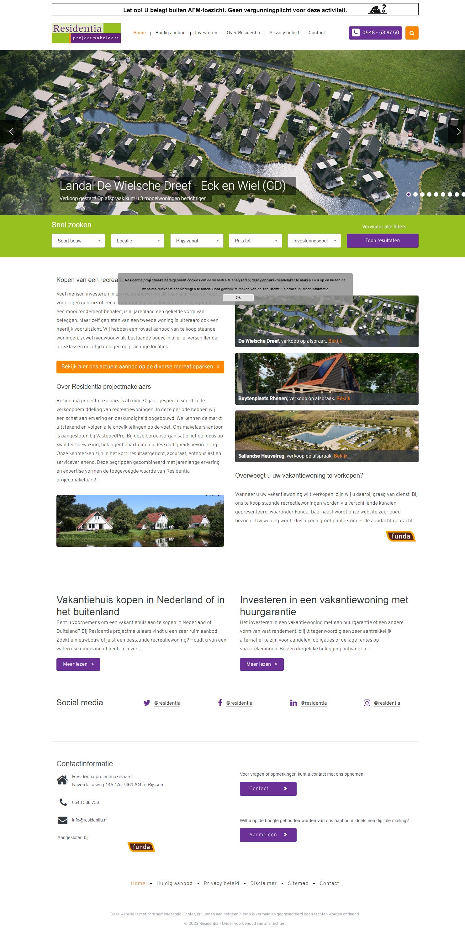 Screenshot van de website van www.residentia.nl