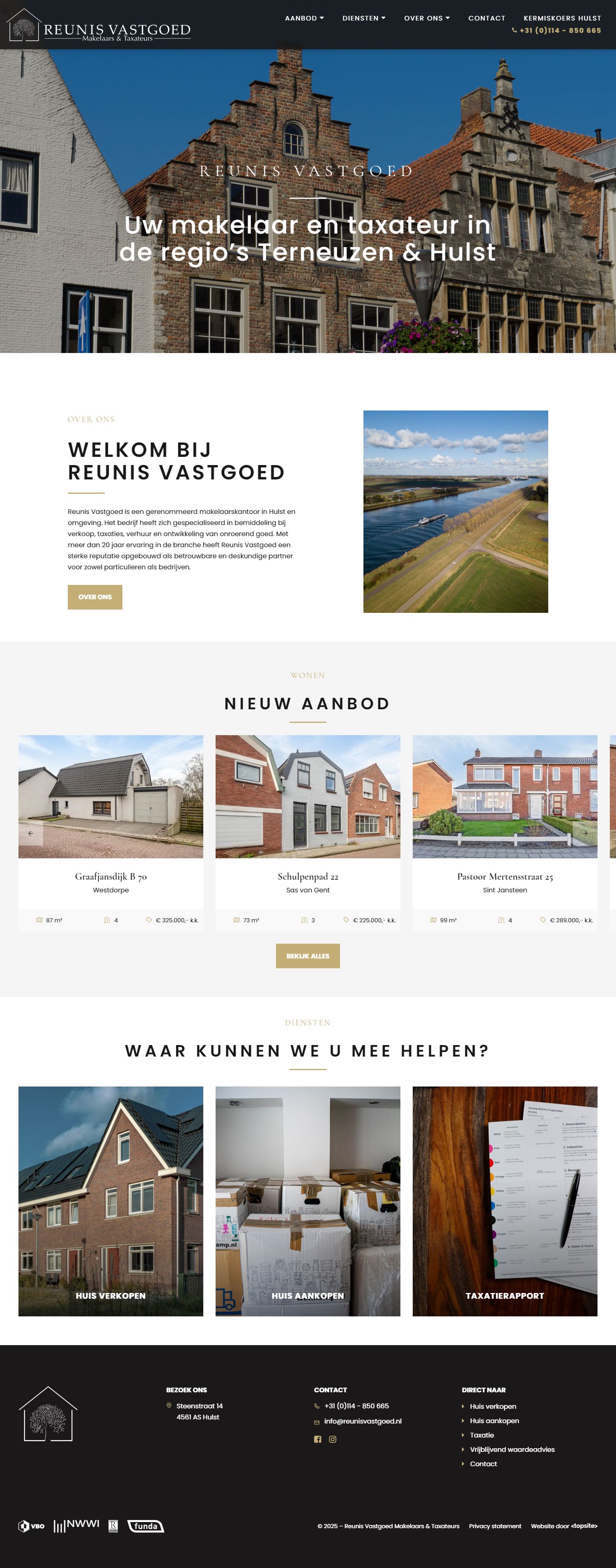 Screenshot van de website van www.reunisvastgoed.nl