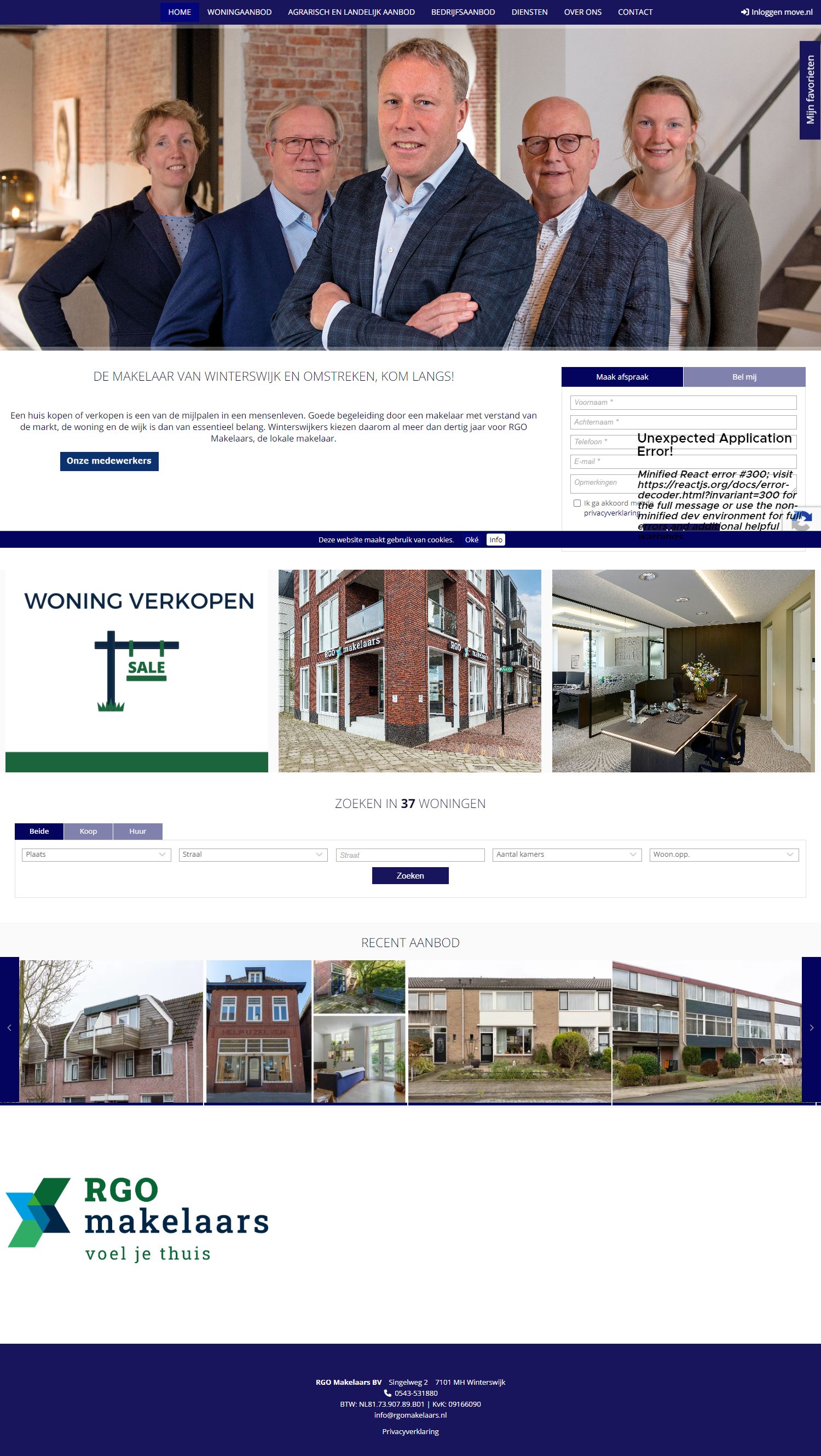 Screenshot van de website van www.rgomakelaars.nl