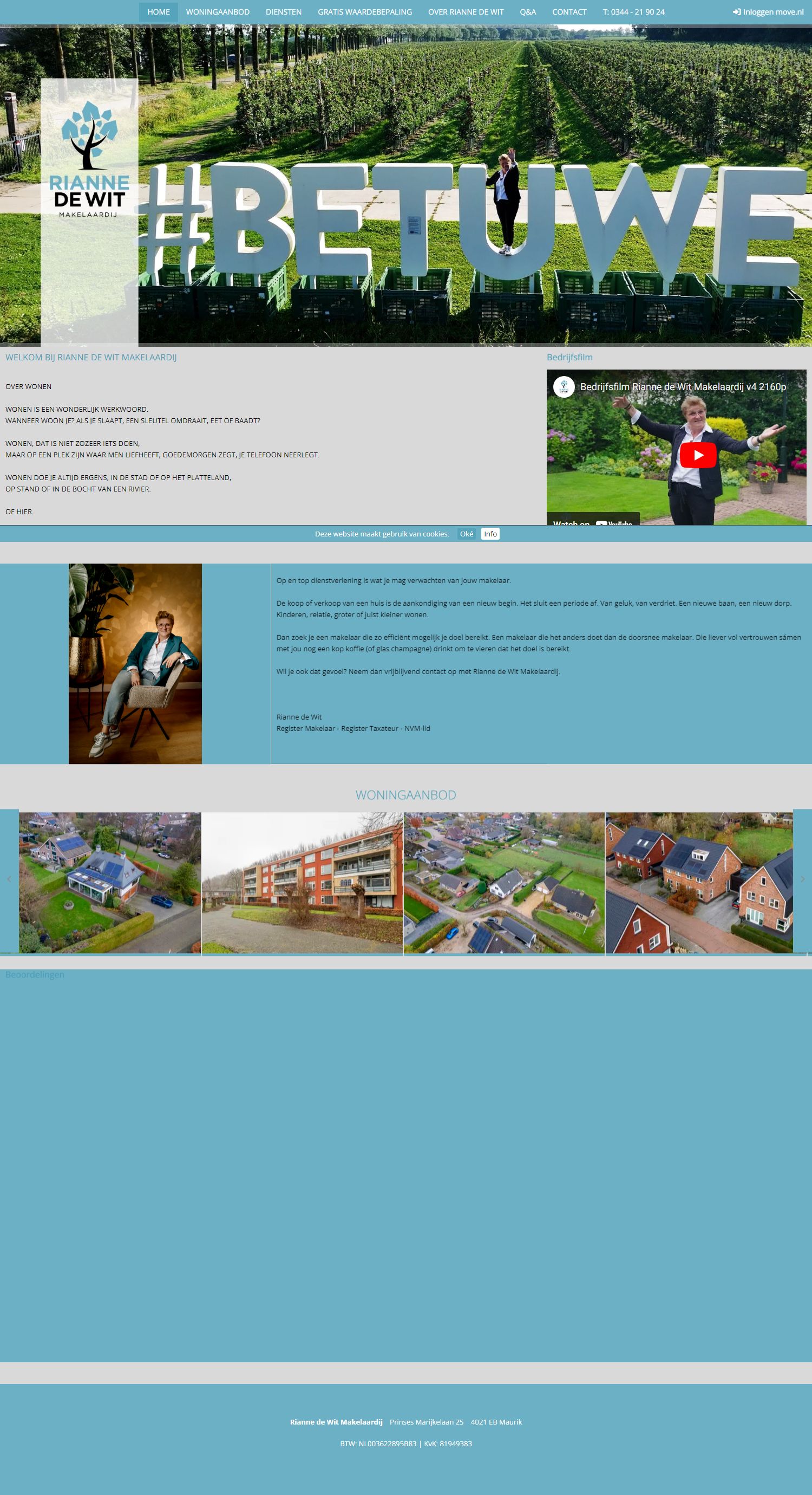 Screenshot van de website van www.riannedewit.nl