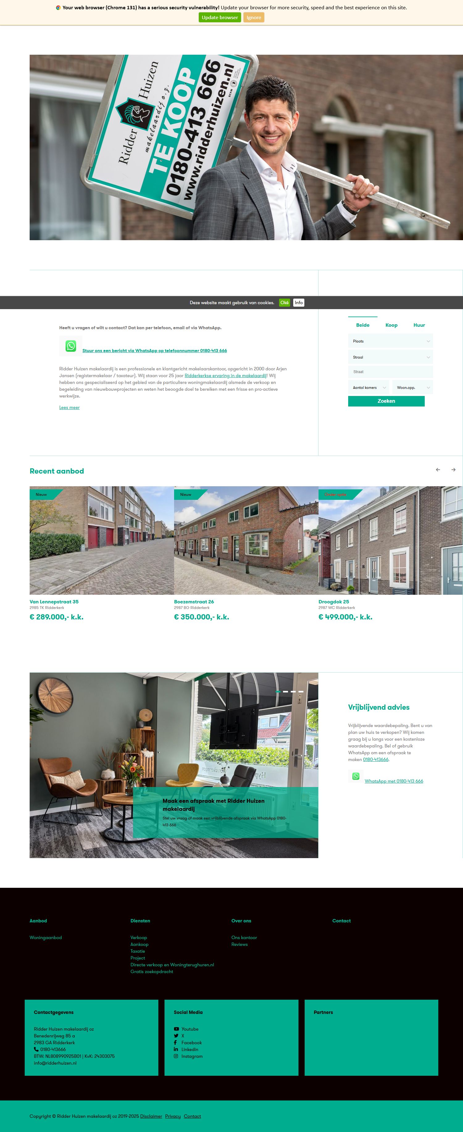 Screenshot van de website van www.ridderhuizen.nl