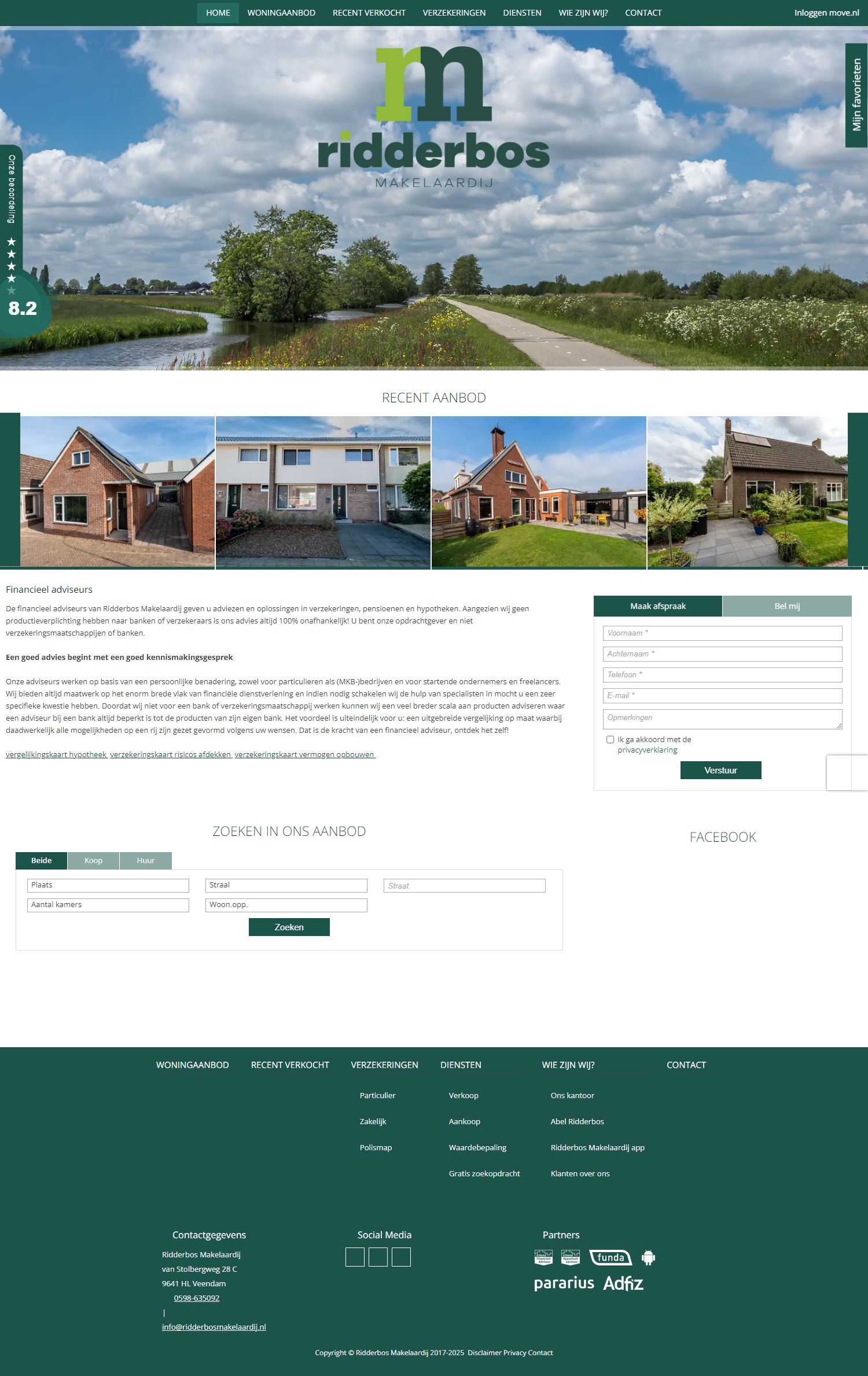 Screenshot van de website van www.ridderbosmakelaardij.nl