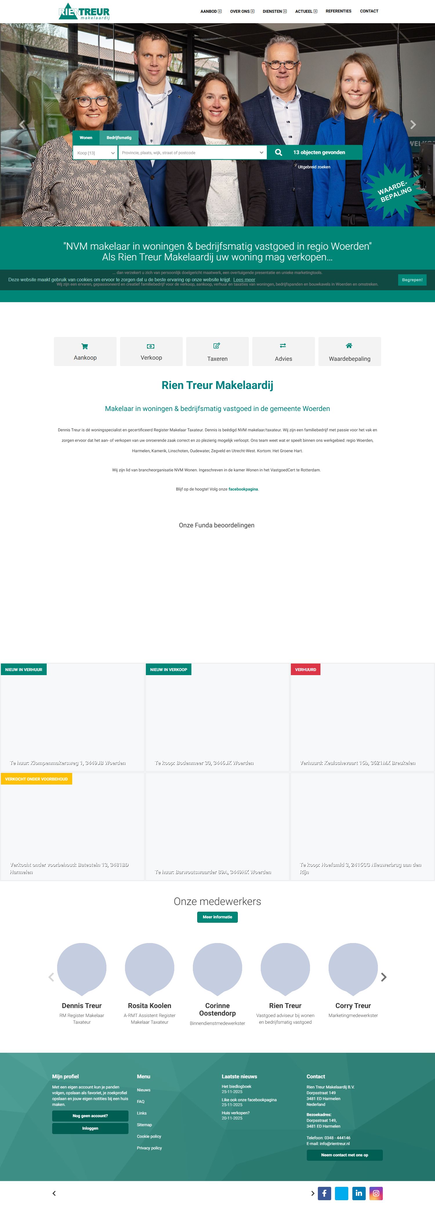 Screenshot van de website van www.rientreur.nl