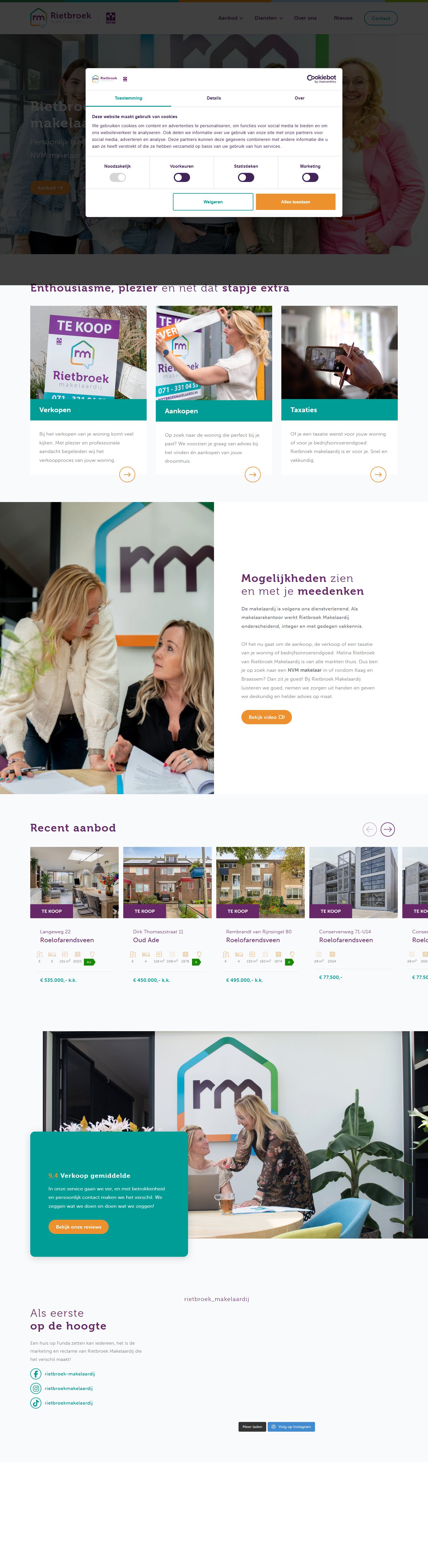 Screenshot of the website of www.rietbroekmakelaardij.nl