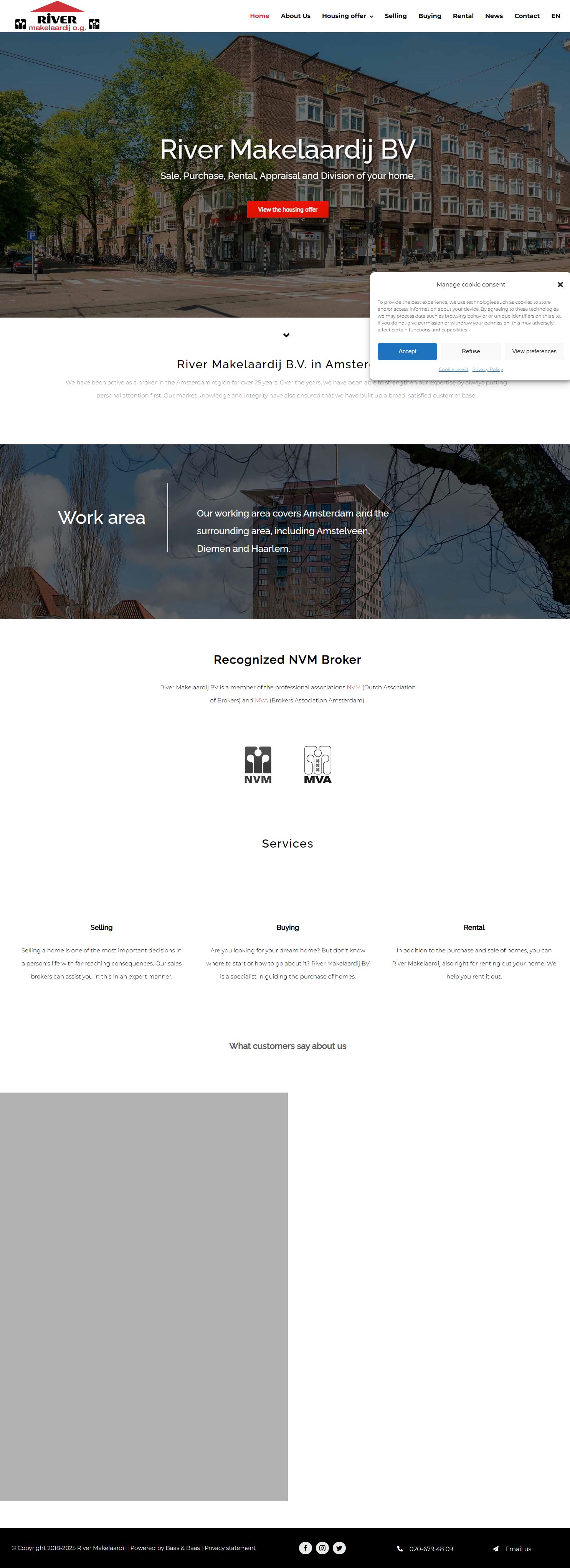 Screenshot of the website of www.rivermakelaardij.nl