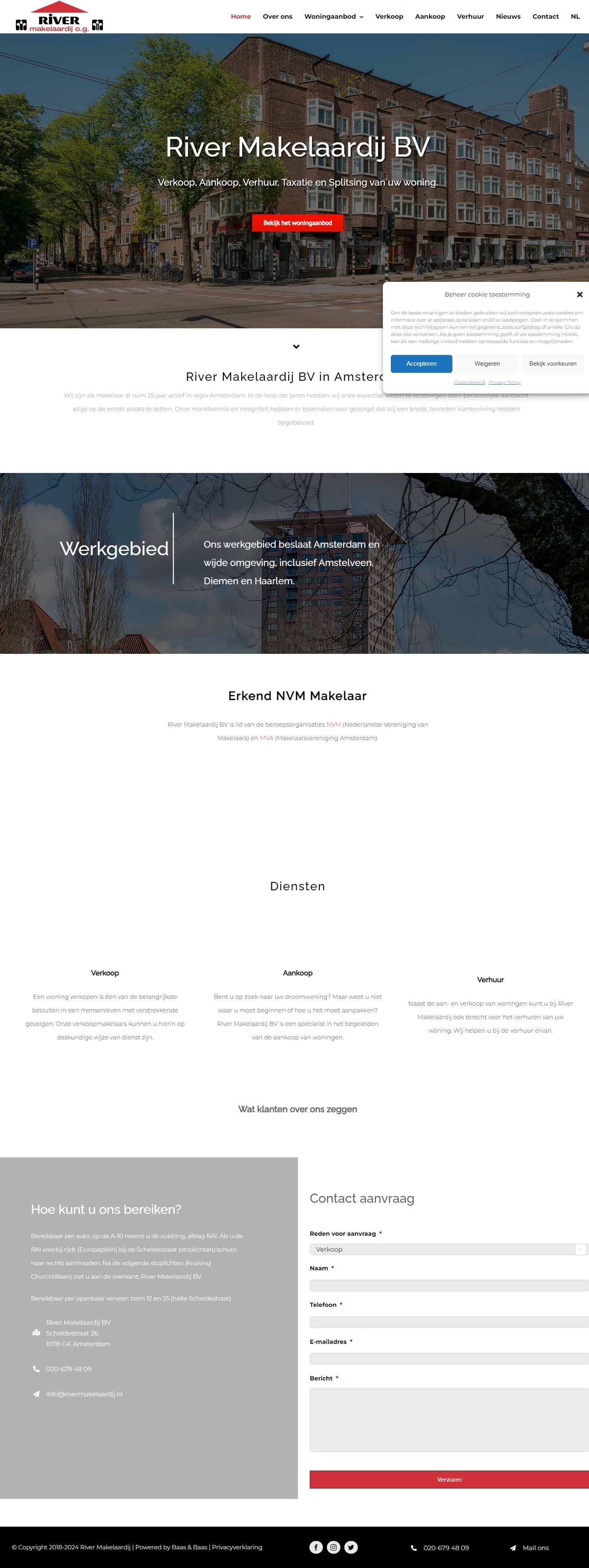 Screenshot van de website van www.rivermakelaardij.nl