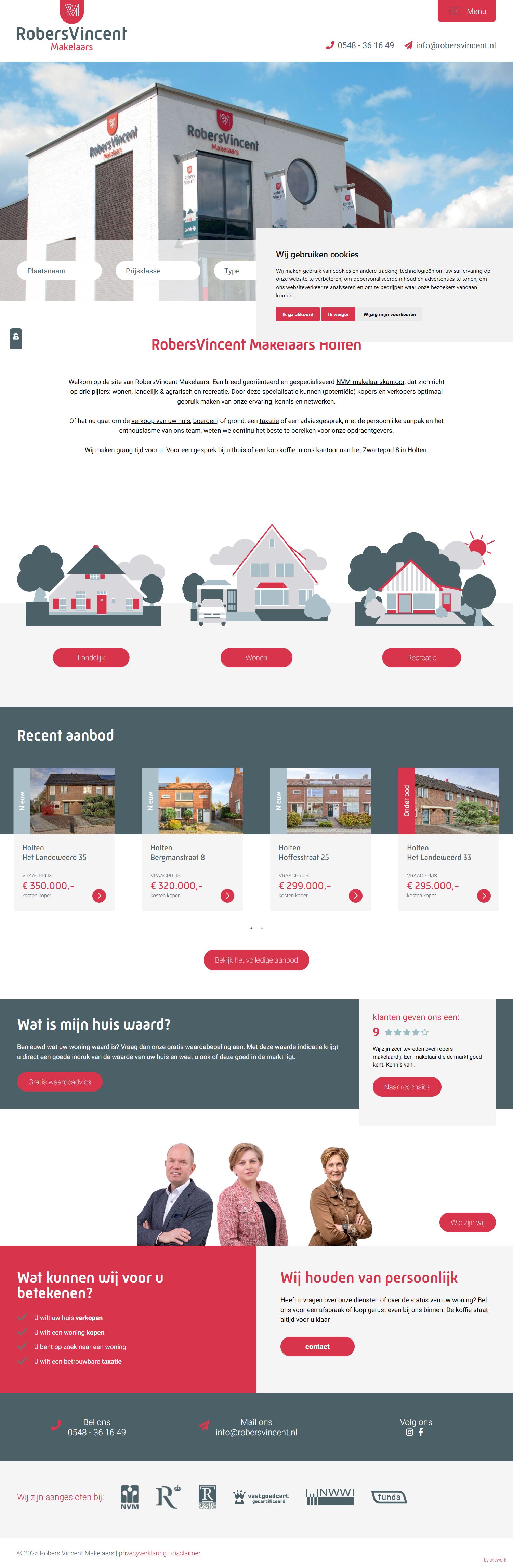 Screenshot of the website of www.robersvincent.nl