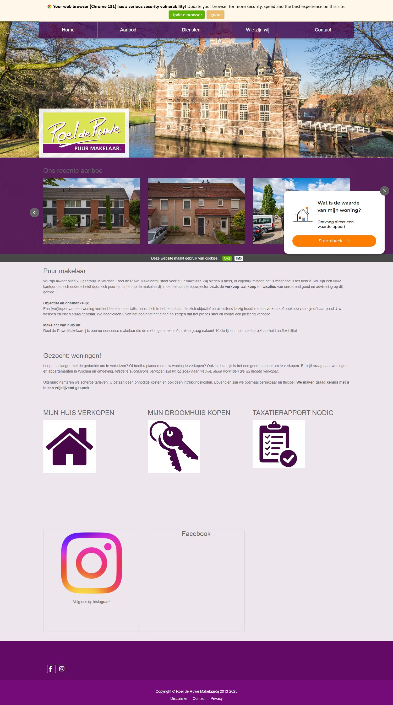 Screenshot van de website van www.roelderuwe.nl