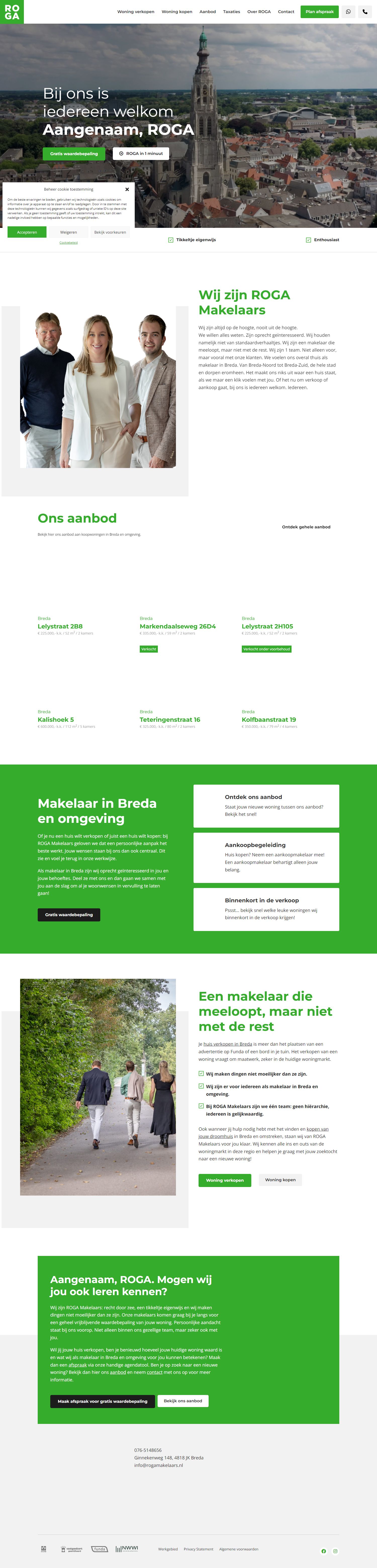 Screenshot van de website van www.rogamakelaars.nl