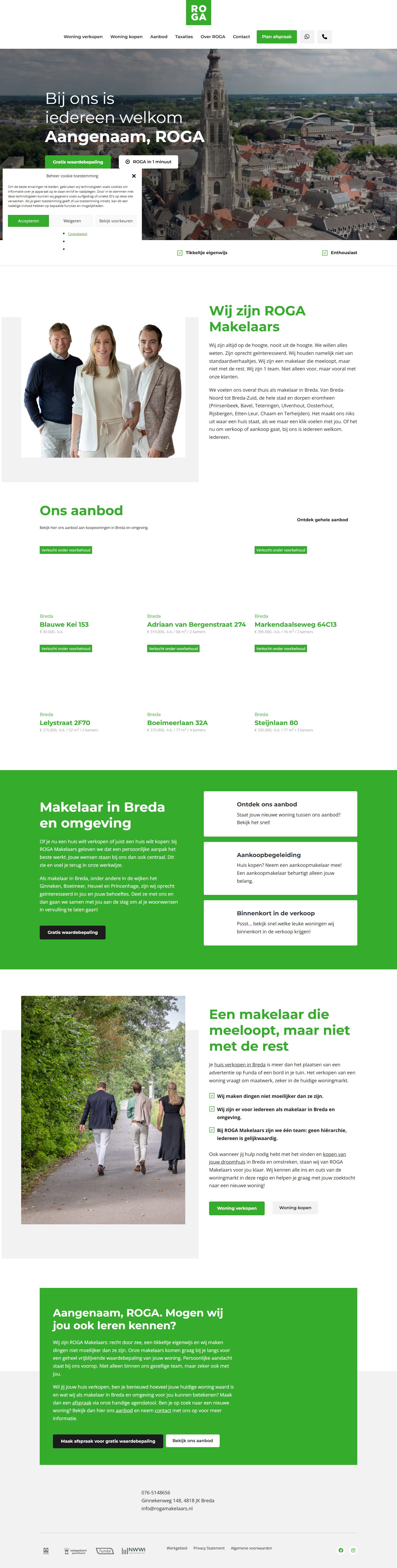 Screenshot van de website van www.rogamakelaars.nl