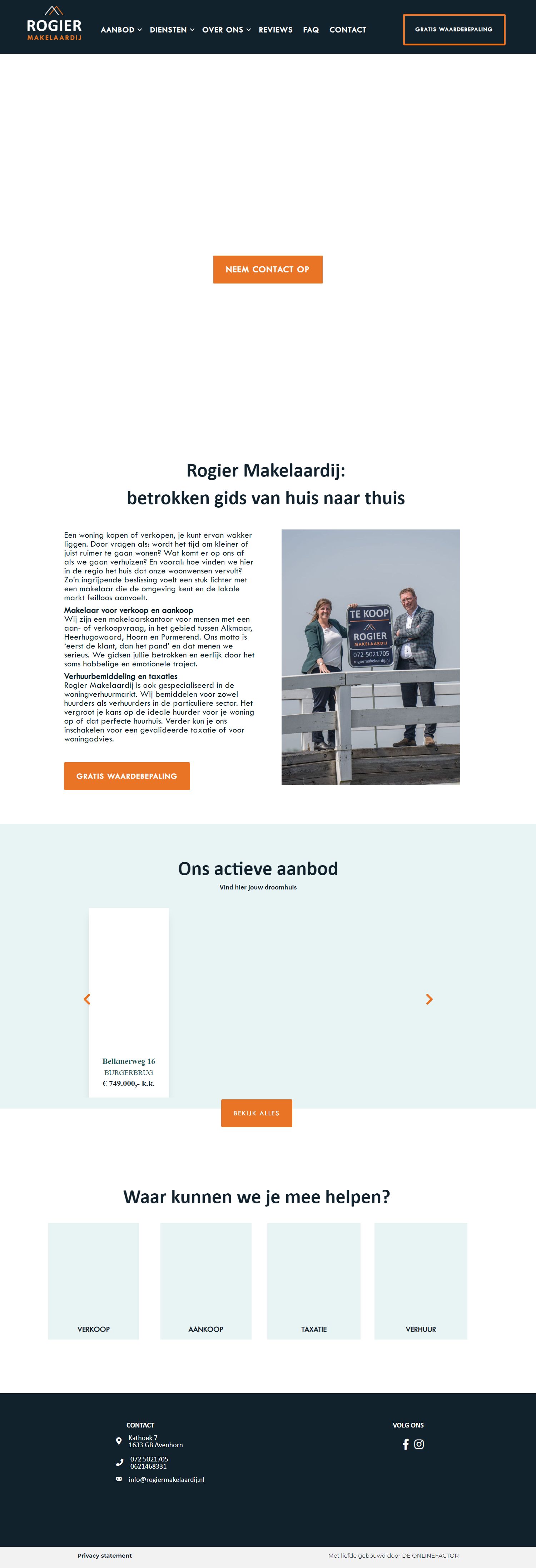 Screenshot van de website van www.rogiermakelaardij.nl