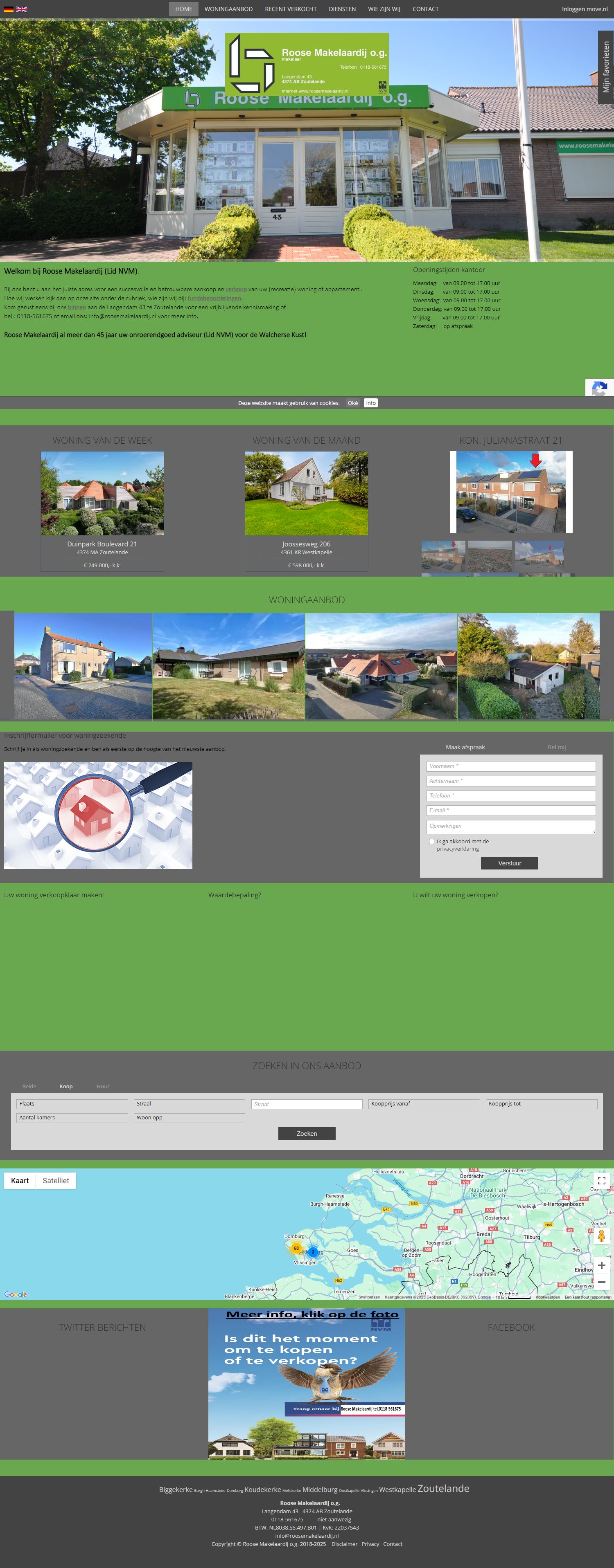 Screenshot van de website van www.roosemakelaardij.nl