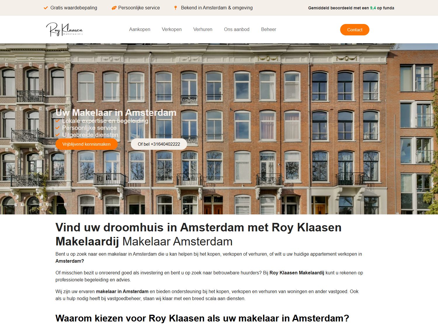 Screenshot van de website van www.royklaasenmakelaardij.com