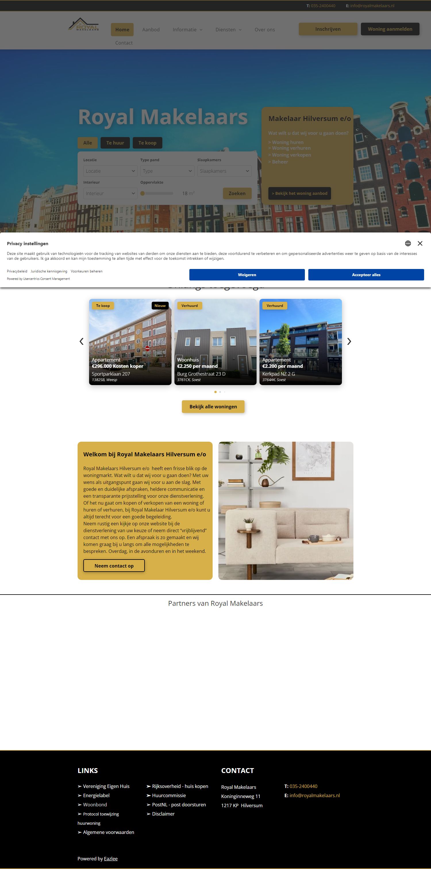 Screenshot van de website van www.royalmakelaars.nl