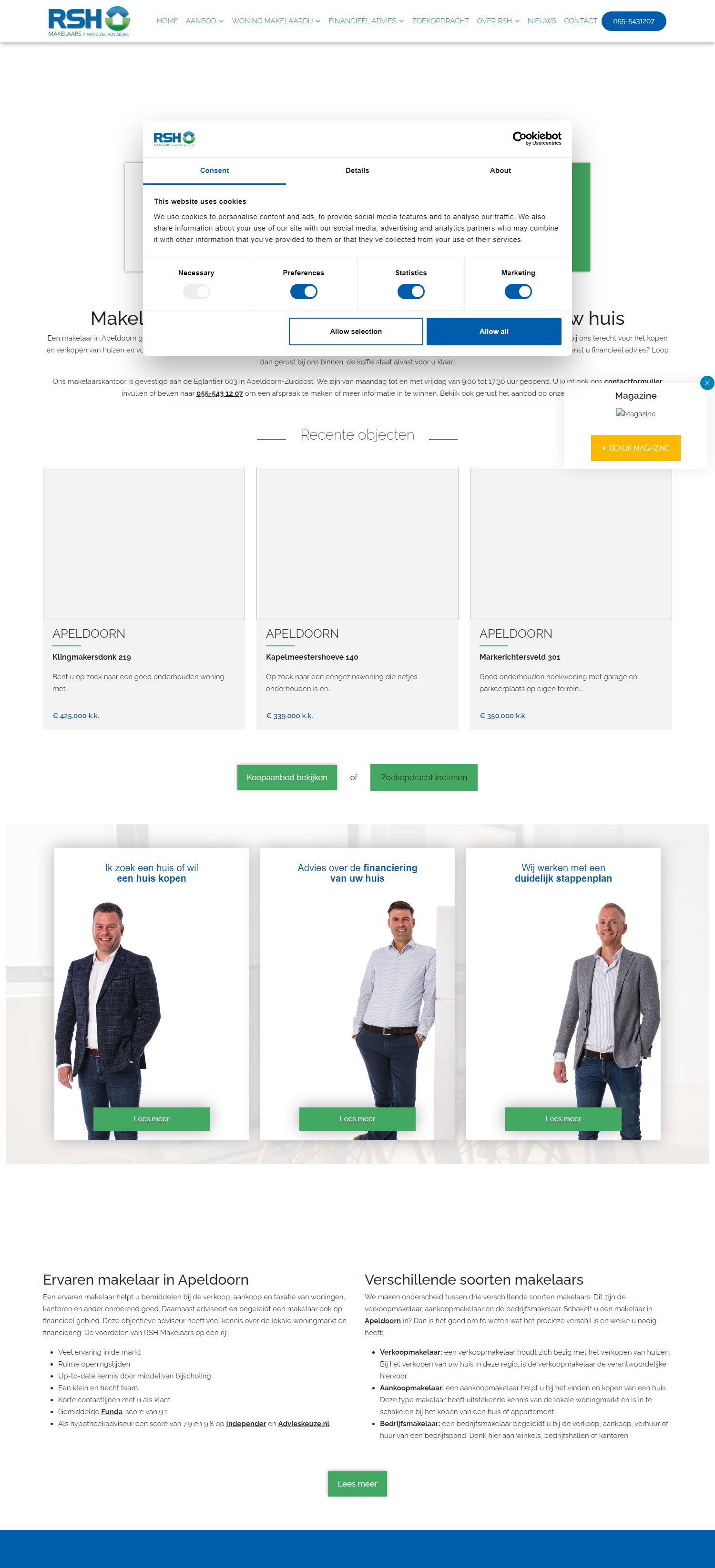 Screenshot van de website van www.rshmakelaars.nl