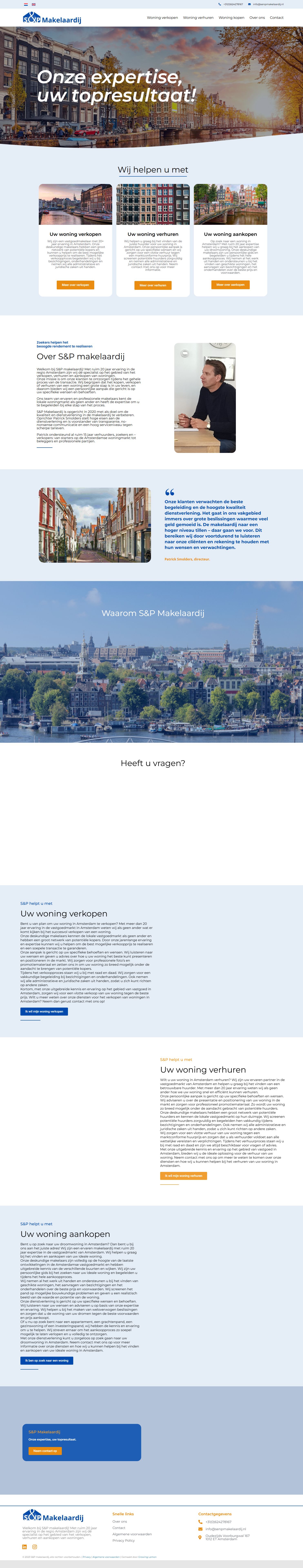 Screenshot van de website van senpmakelaardij.nl