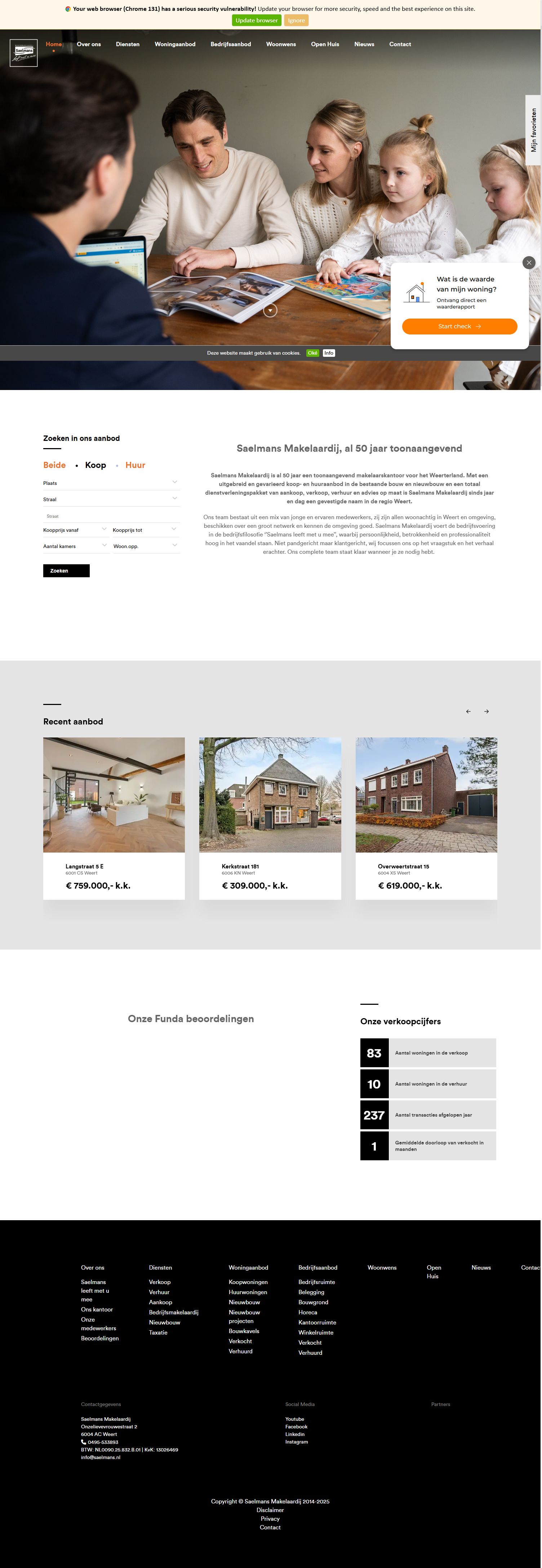 Screenshot of the website of www.saelmans.nl