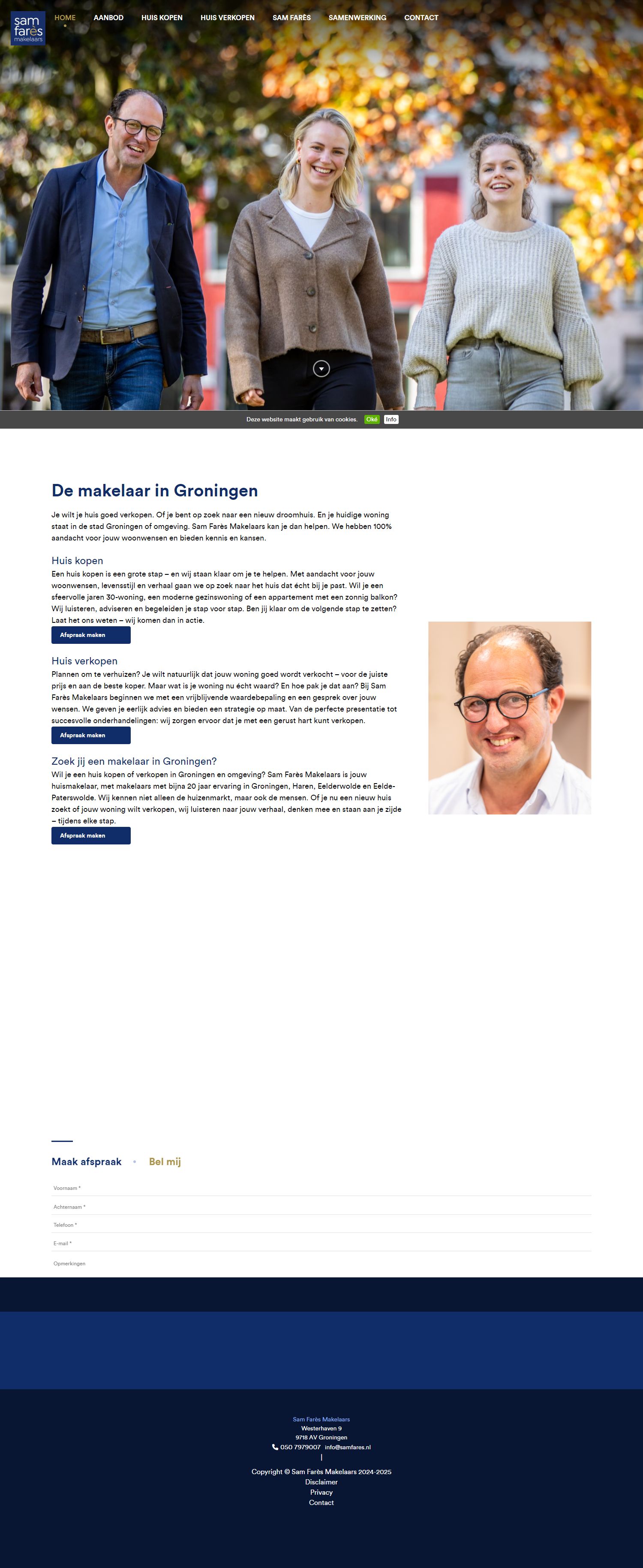 Screenshot van de website van www.samfares.nl