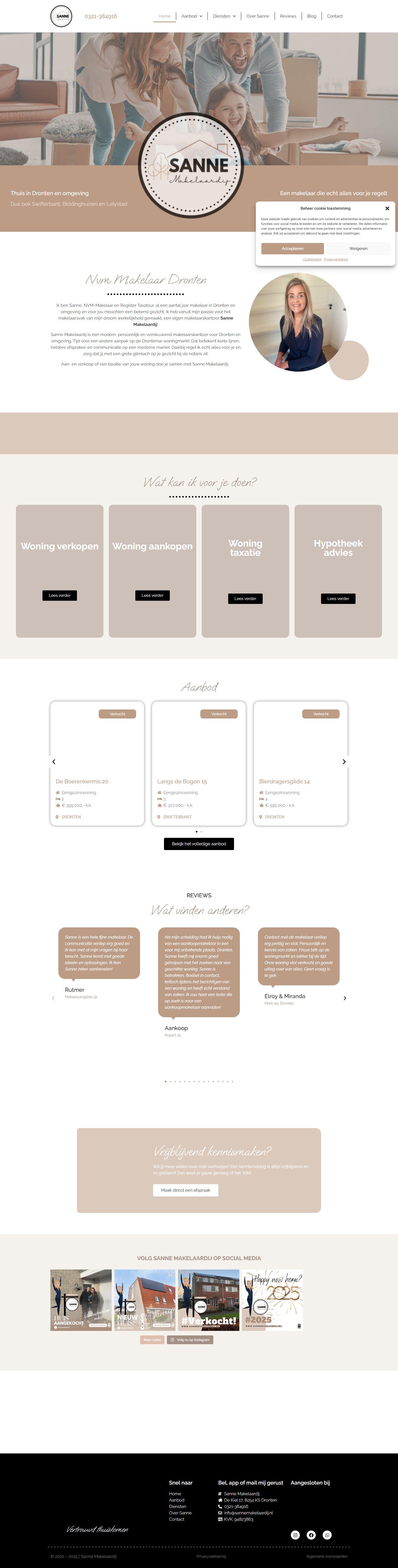 Screenshot van de website van sannemakelaardij.nl