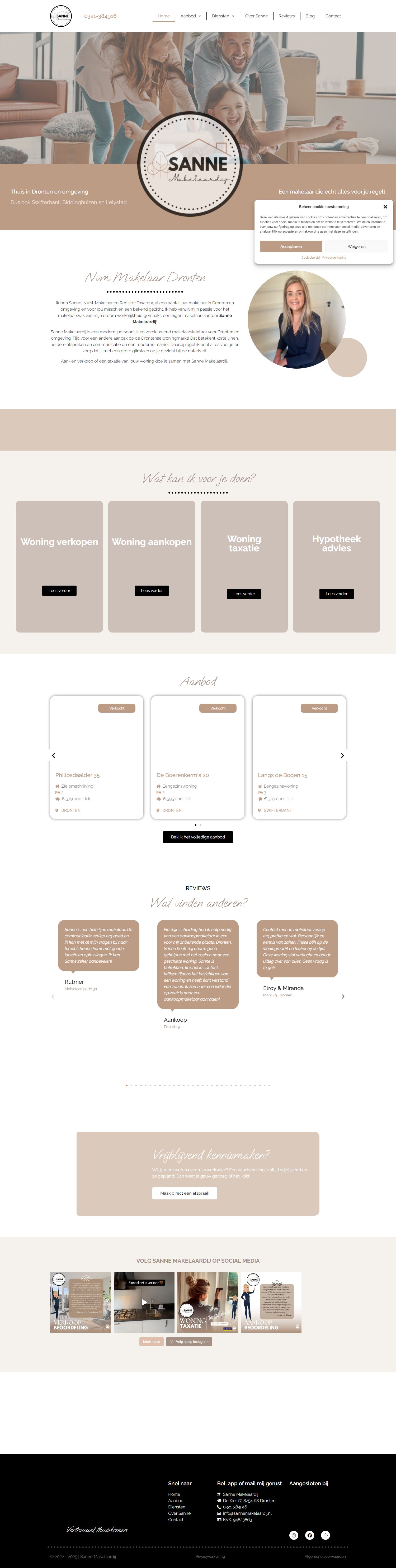 Screenshot van de website van www.sannemakelaardij.nl