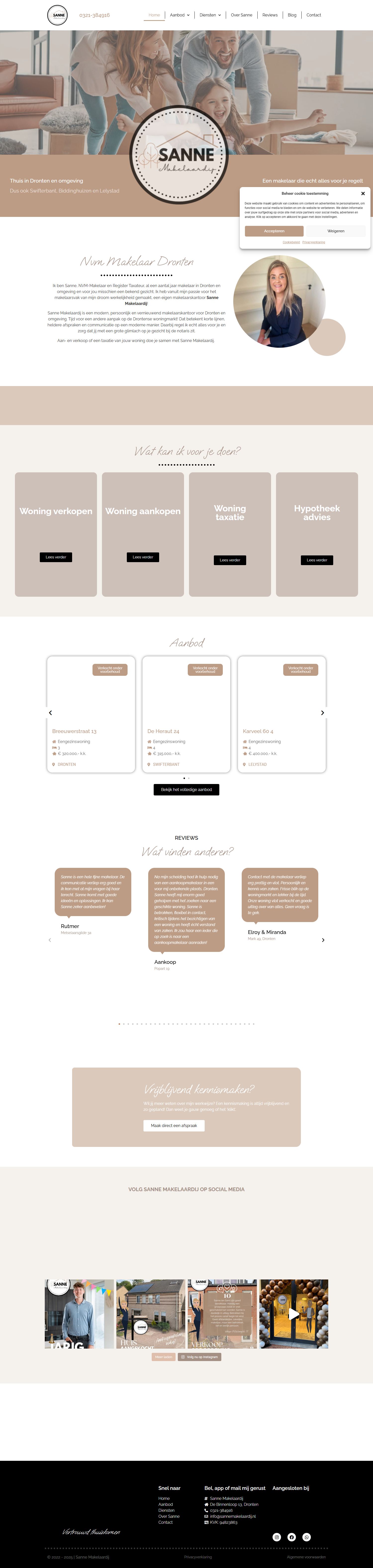 Screenshot van de website van www.sannemakelaardij.nl
