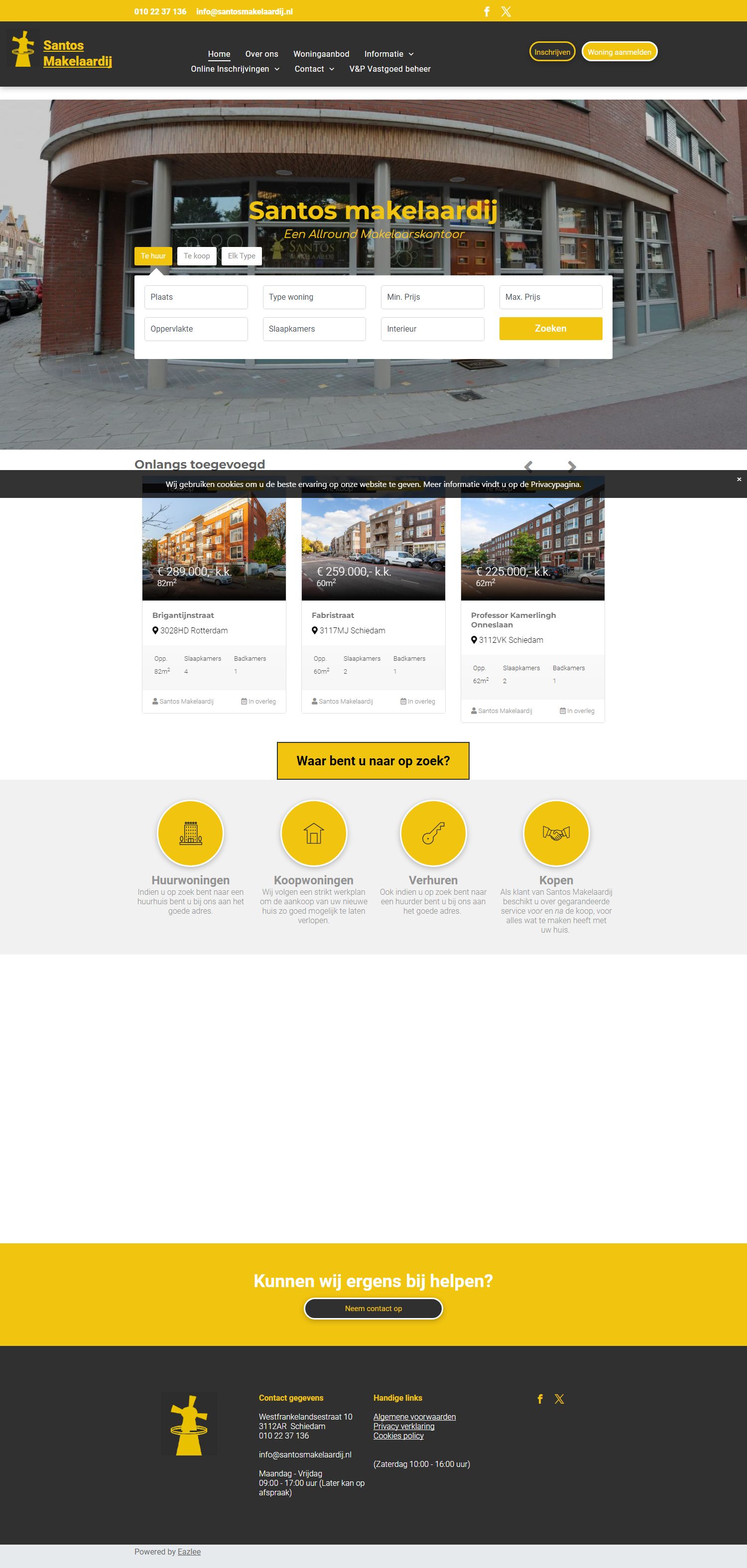 Screenshot van de website van www.santosmakelaardij.nl