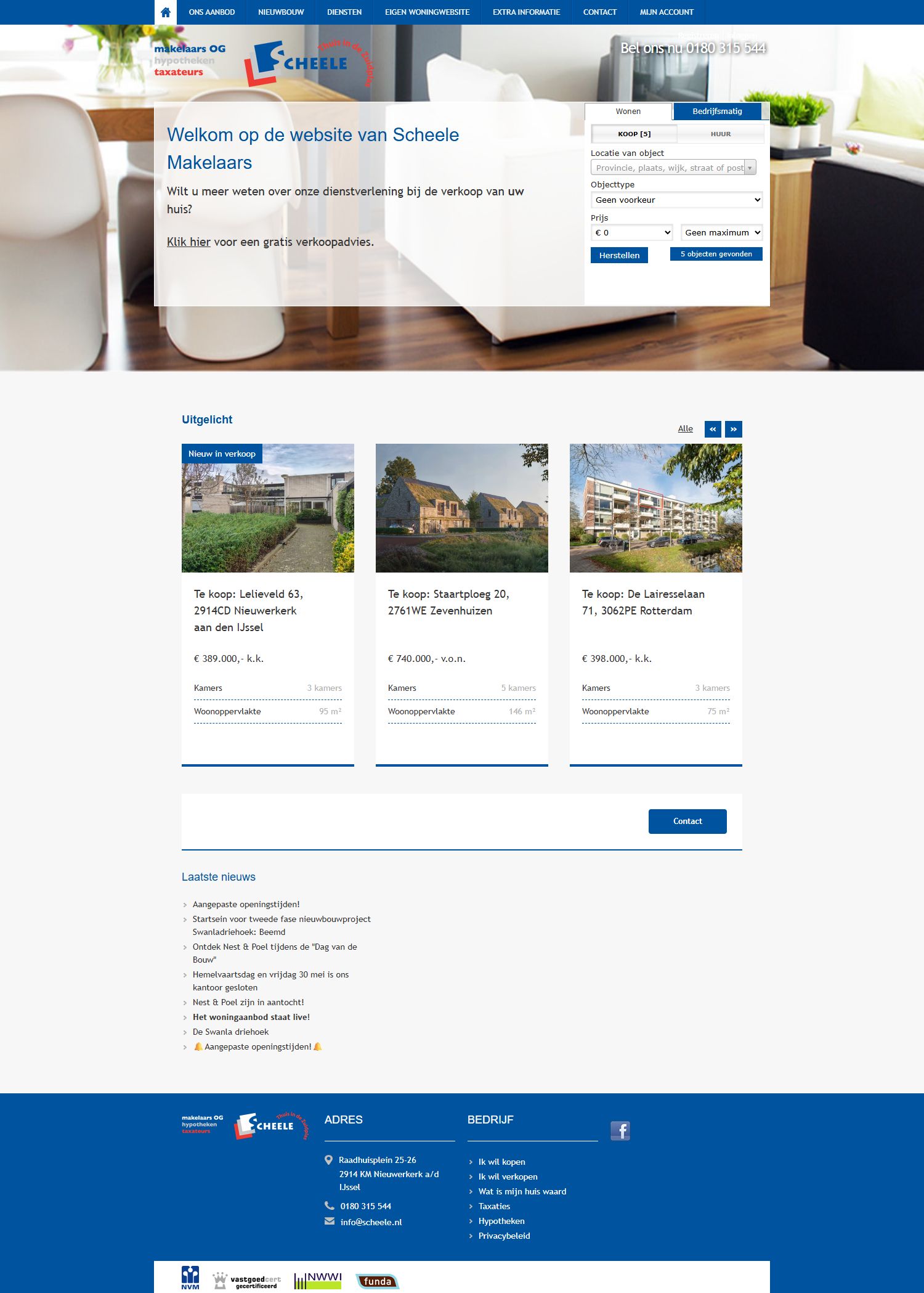 Screenshot of the website of www.scheele.nl