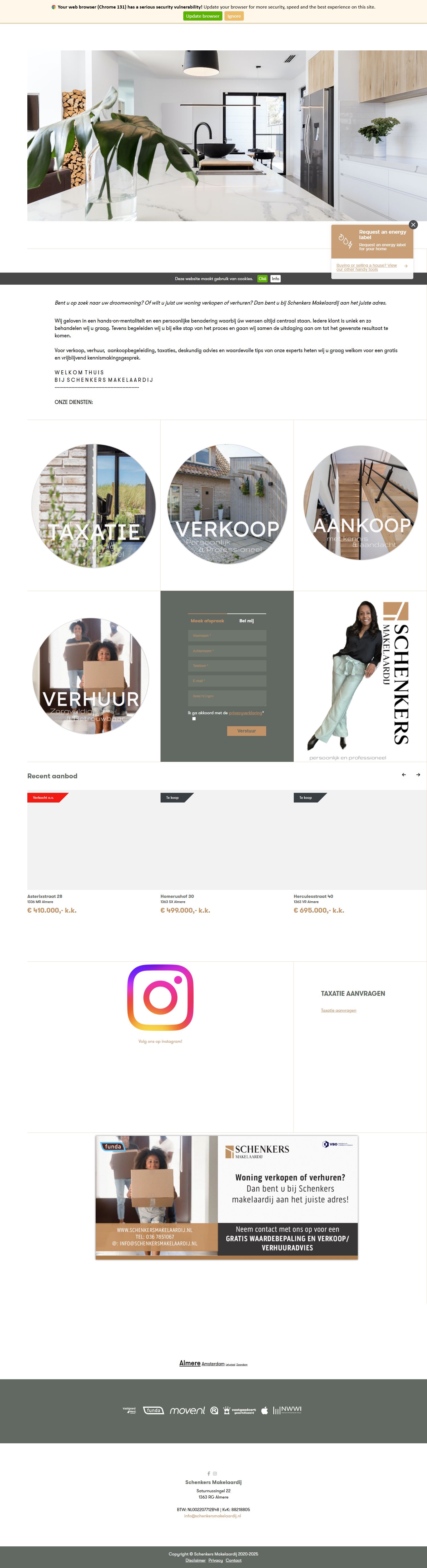 Capture d'écran du site web de www.schenkersmakelaardij.nl