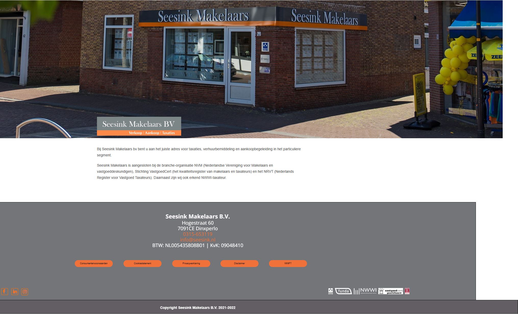 Capture d'écran du site web de www.seesink.nl