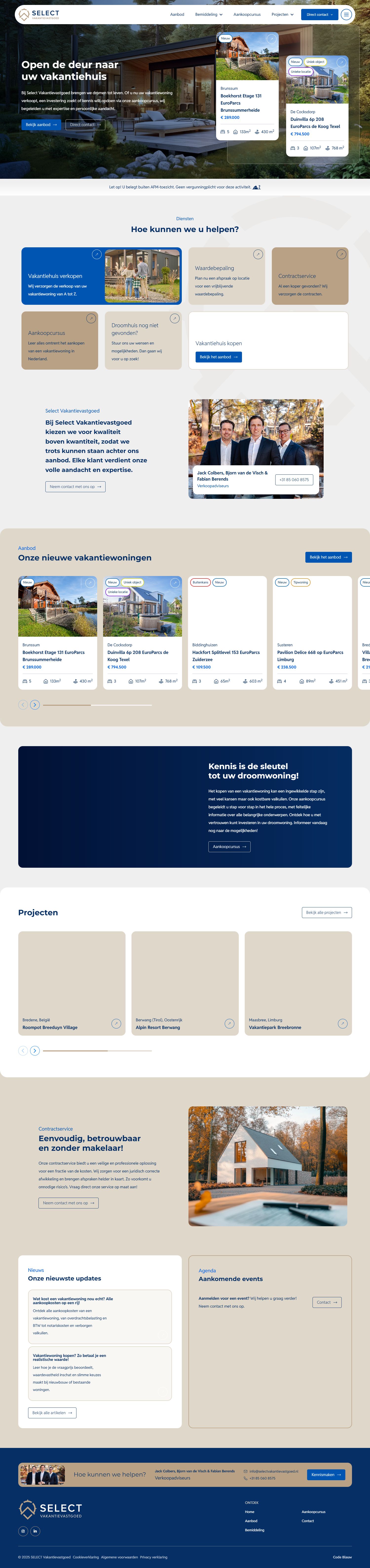 Screenshot van de website van www.selectvakantievastgoed.nl