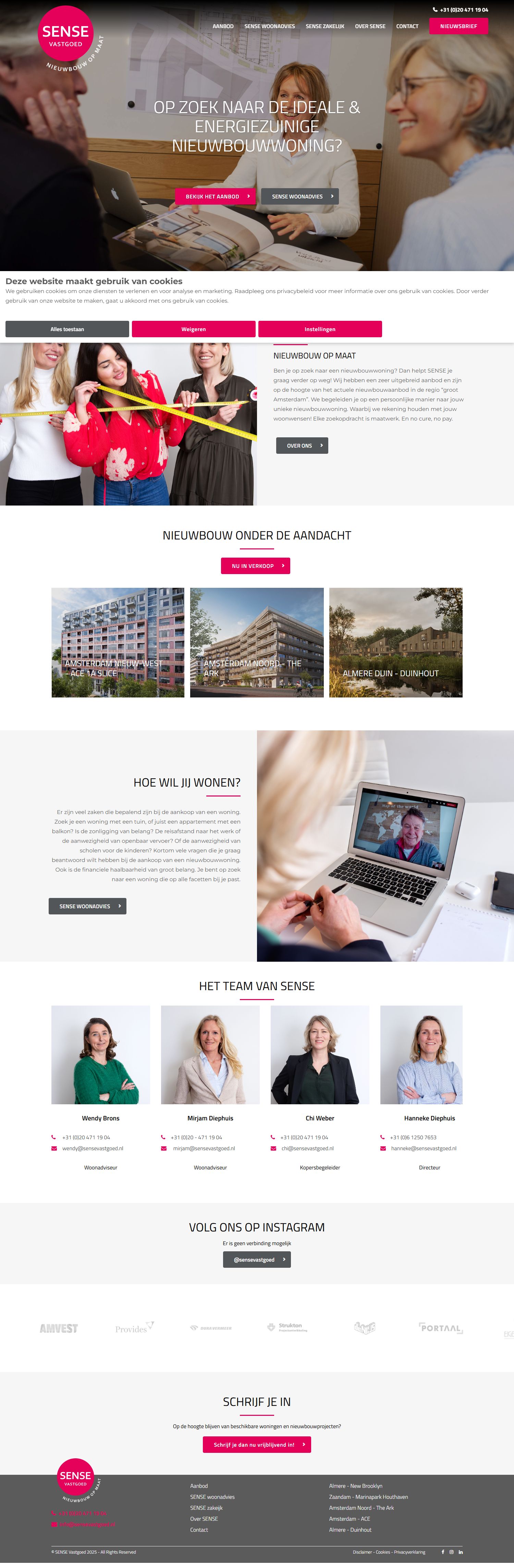 Screenshot van de website van www.sensevastgoed.nl