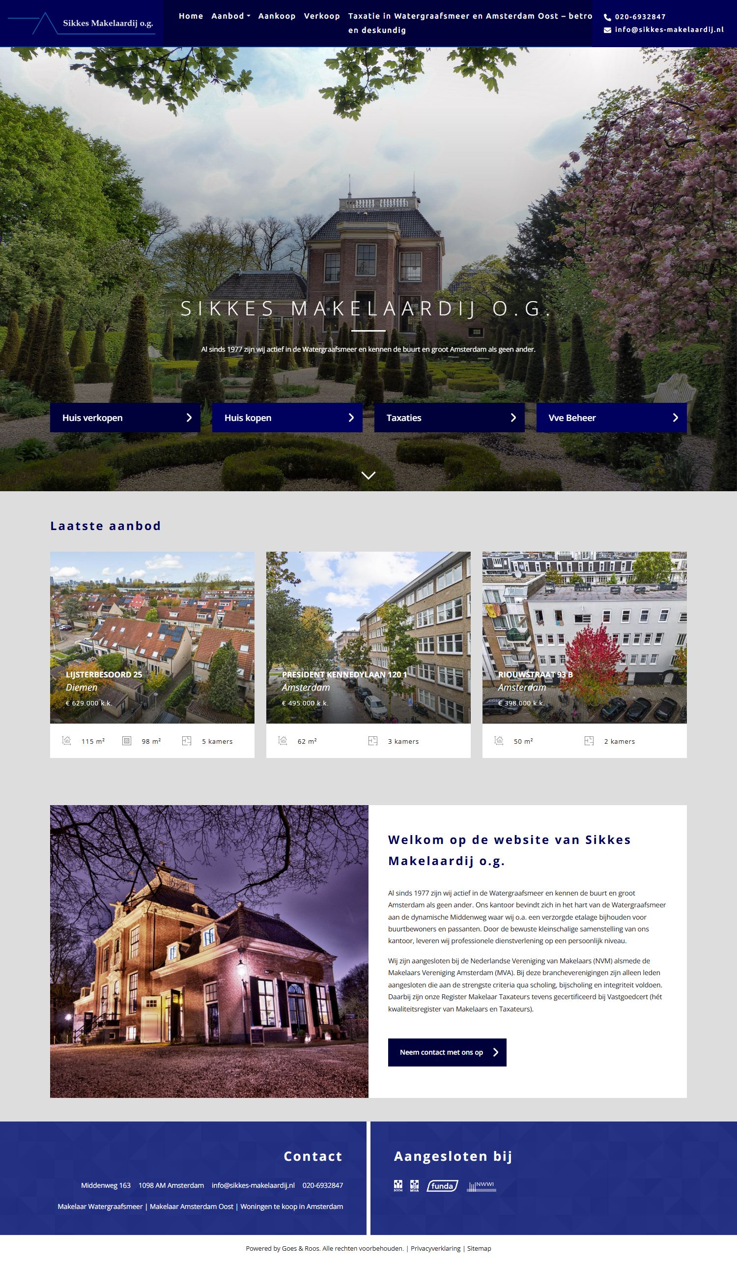 Screenshot of the website of www.sikkes-makelaardij.nl