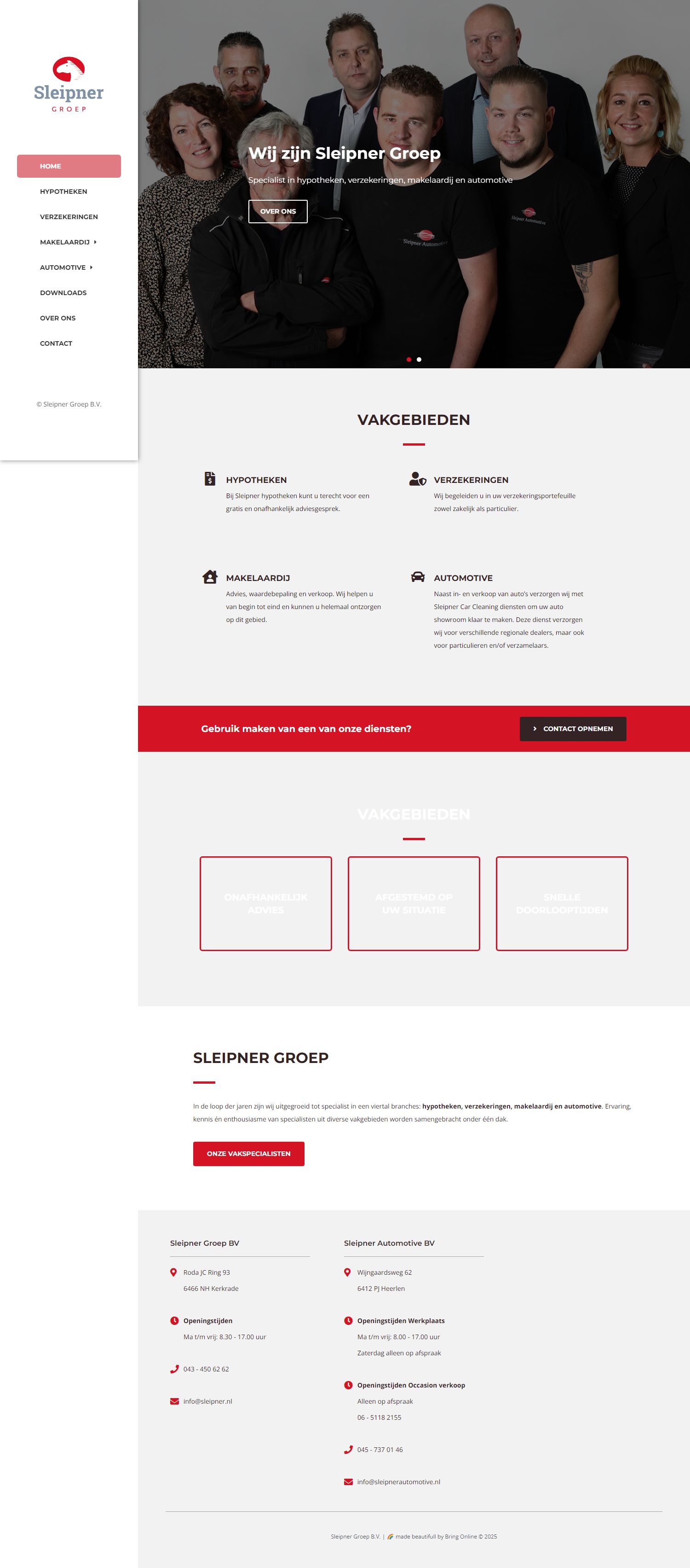 Screenshot van de website van www.sleipner.nl