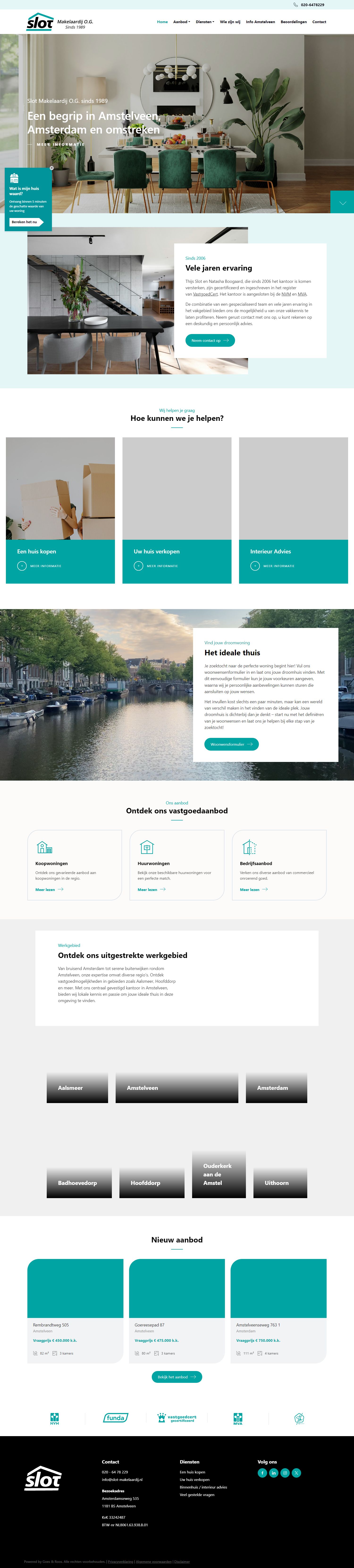 Screenshot van de website van www.slot-makelaardij.nl