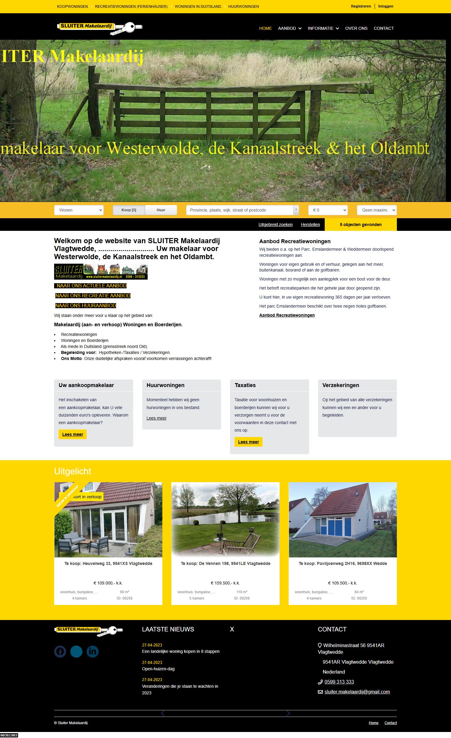 Screenshot van de website van www.sluitermakelaardij.com