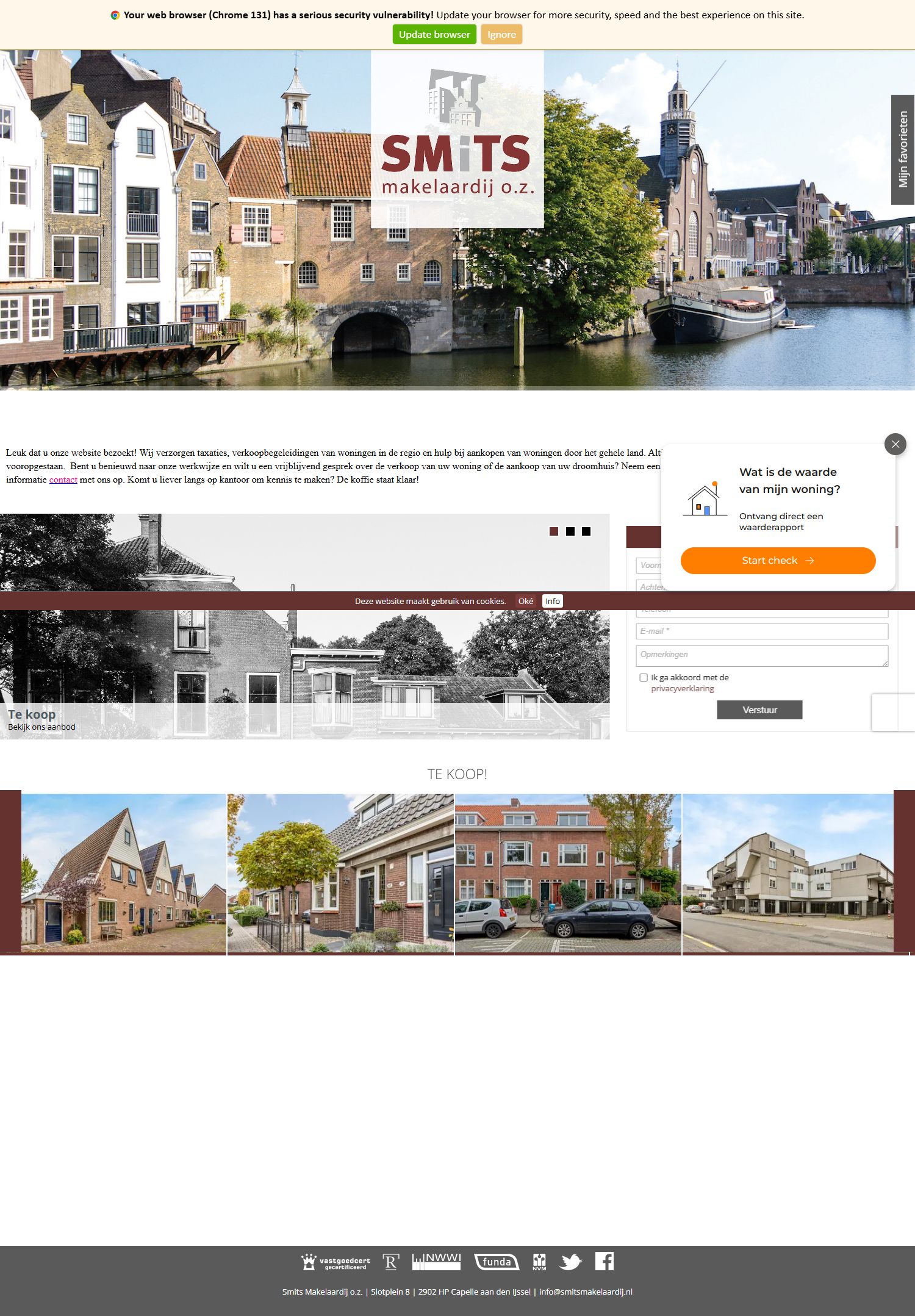 Screenshot van de website van www.smitsmakelaardij.nl
