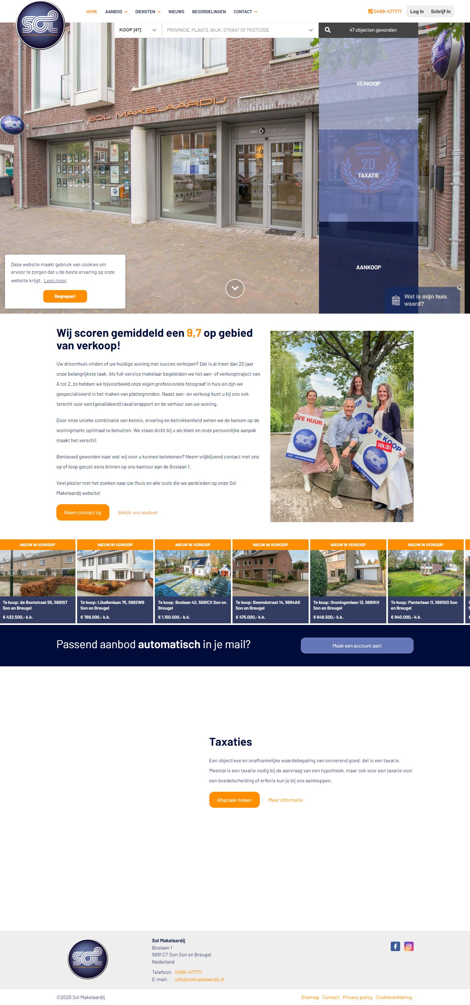 Screenshot van de website van www.solmakelaardij.nl