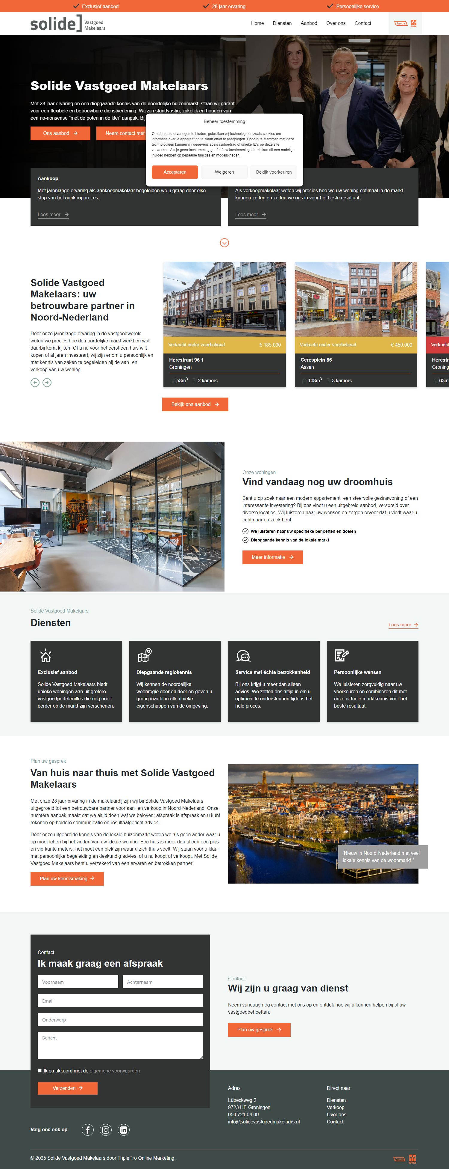 Screenshot van de website van www.solidevastgoedmakelaars.nl