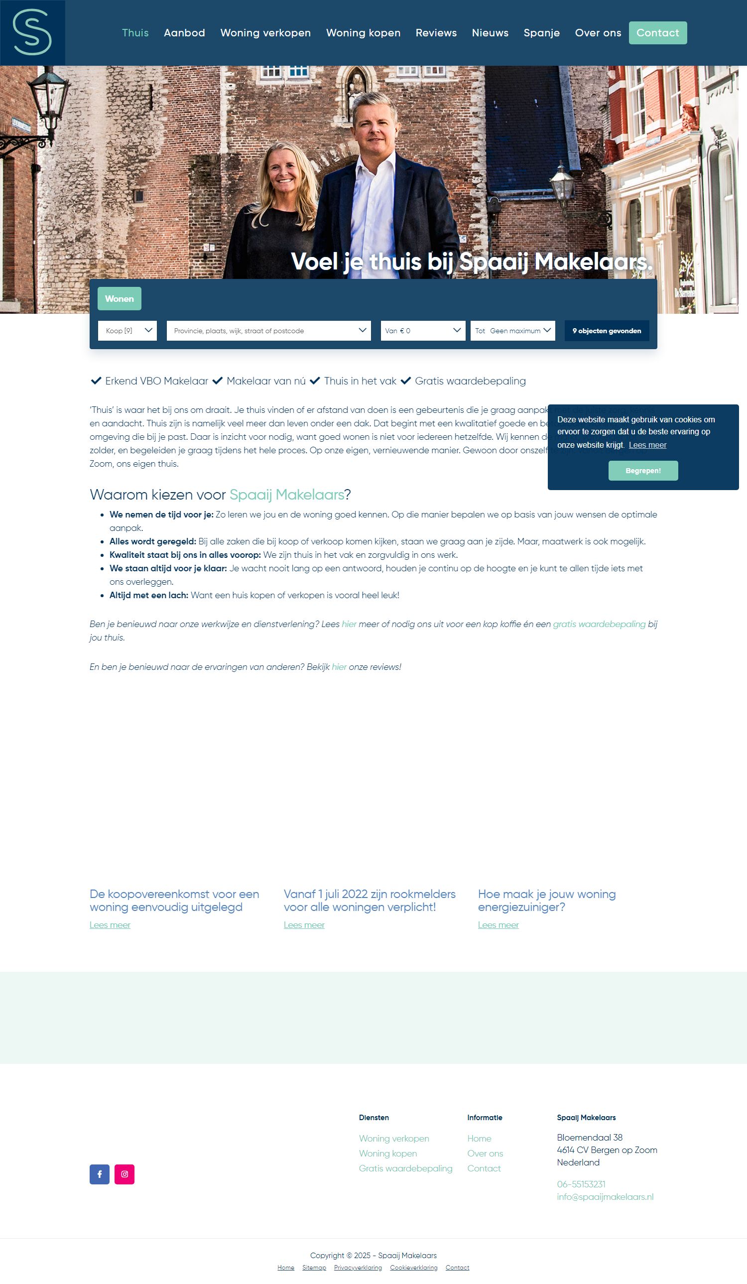 Screenshot van de website van www.spaaijmakelaars.nl