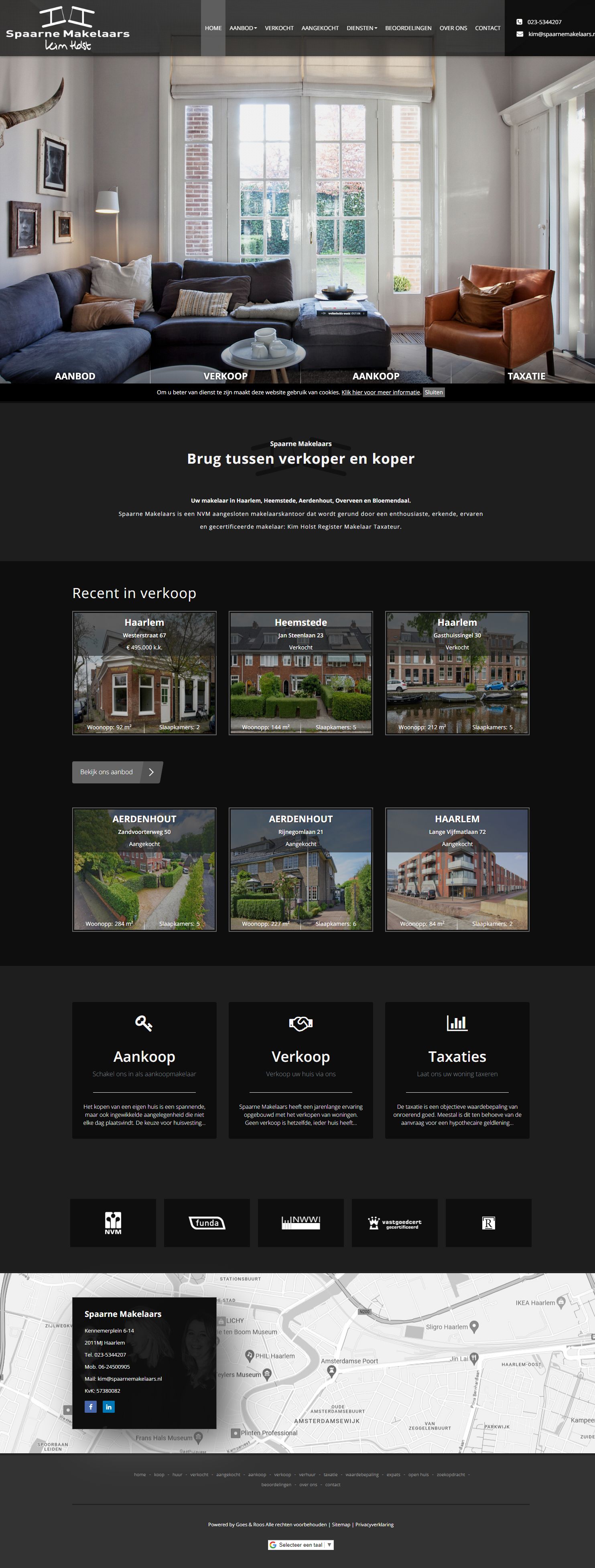 Screenshot van de website van www.spaarnemakelaars.nl