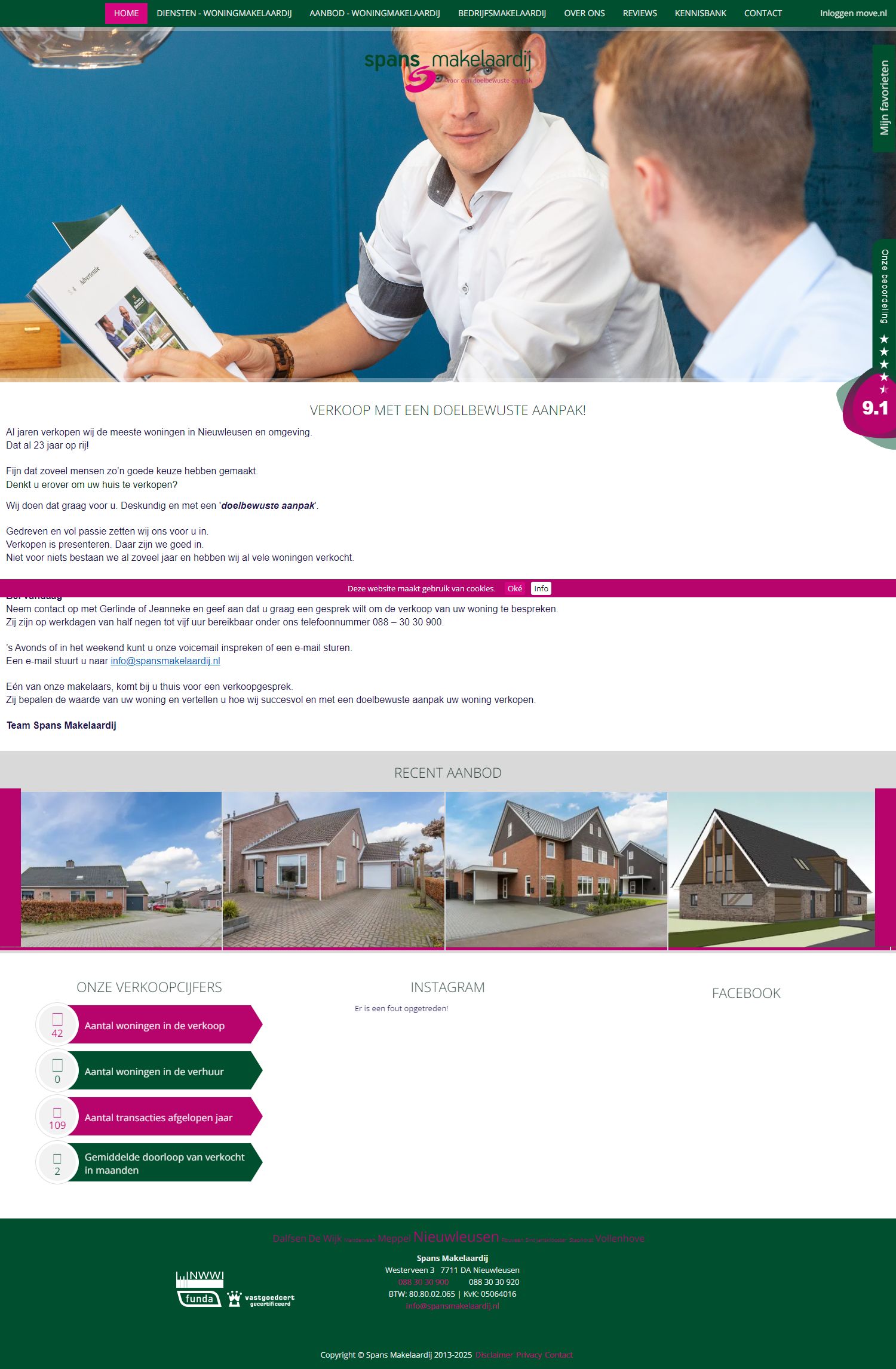 Screenshot van de website van www.spansmakelaardij.nl