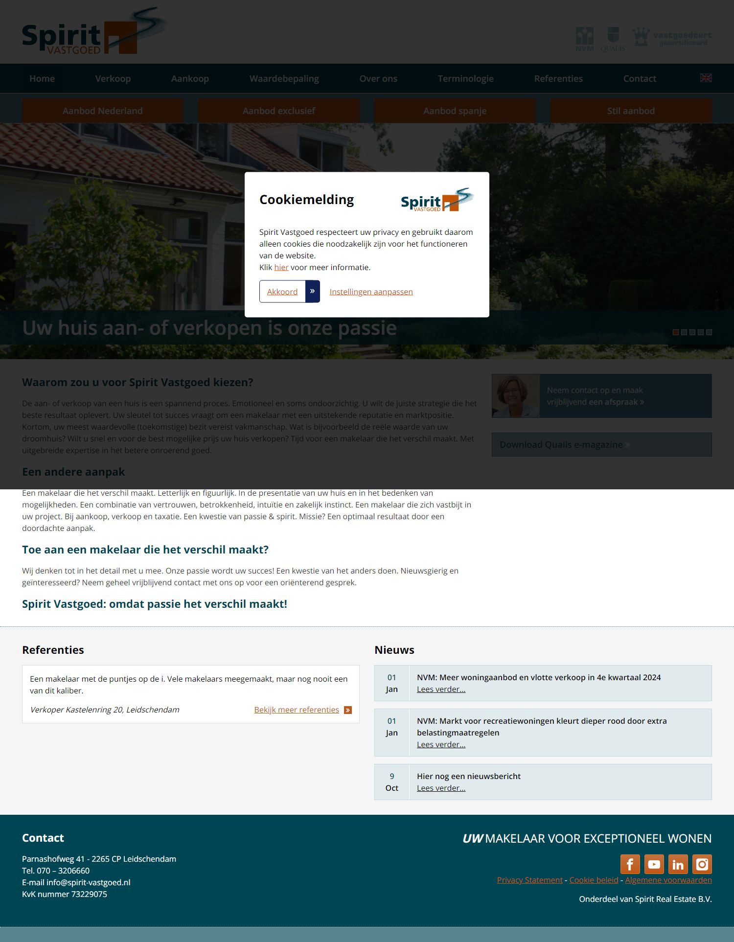 Screenshot van de website van www.spirit-vastgoed.nl