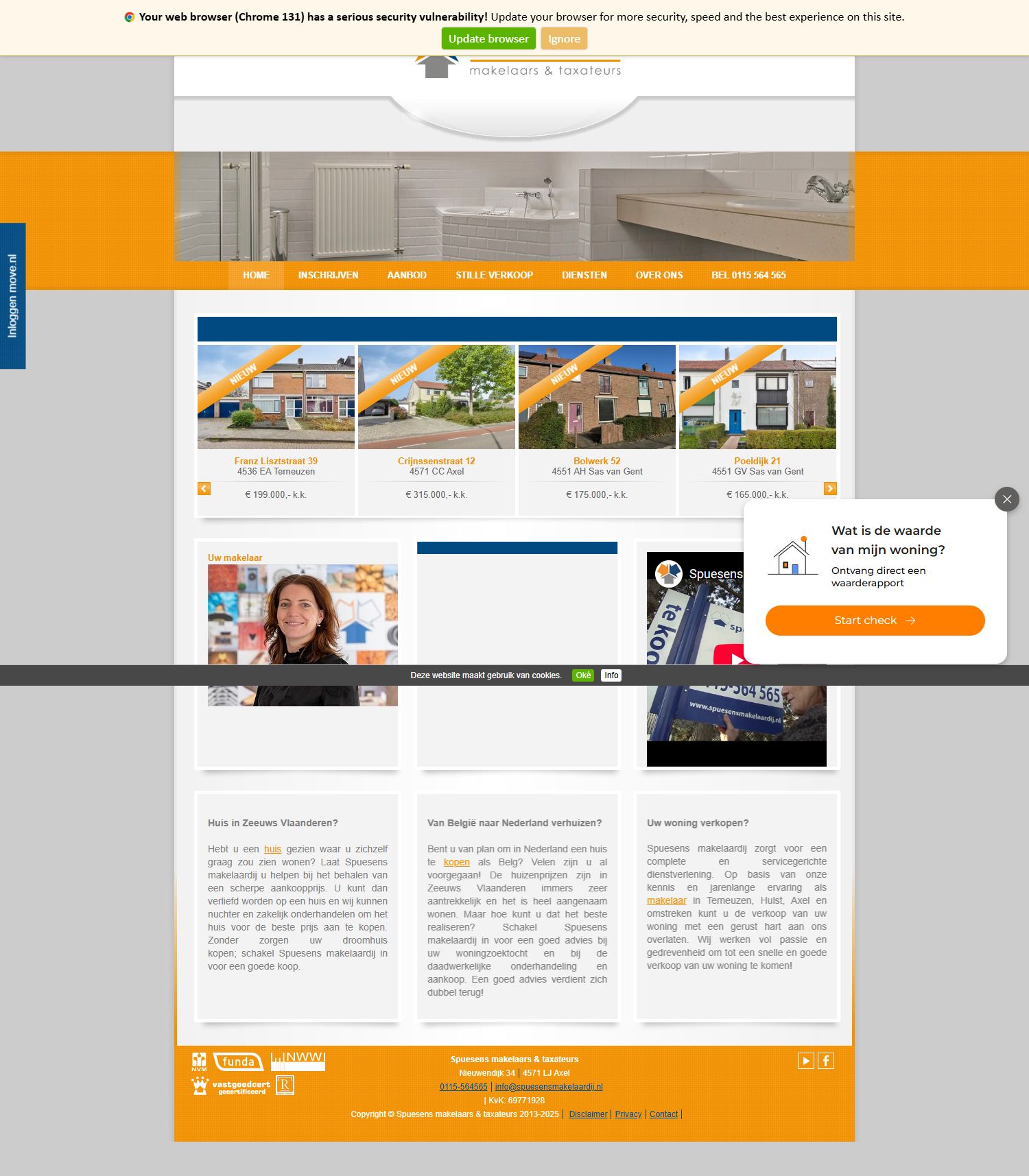 Screenshot of the website of www.spuesensmakelaardij.nl