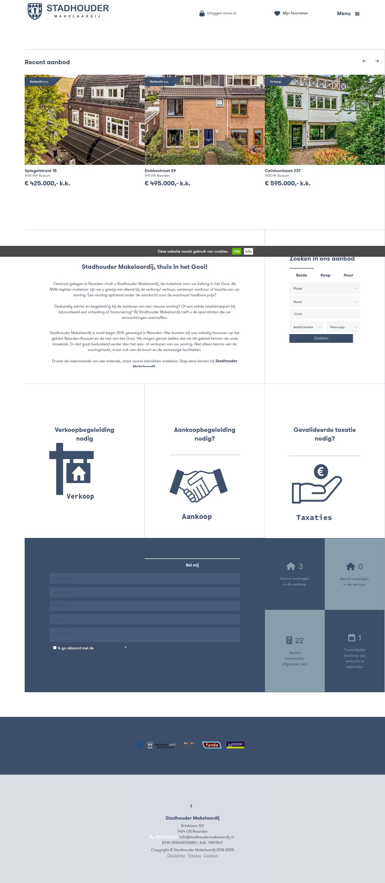 Screenshot van de website van www.stadhoudermakelaardij.nl