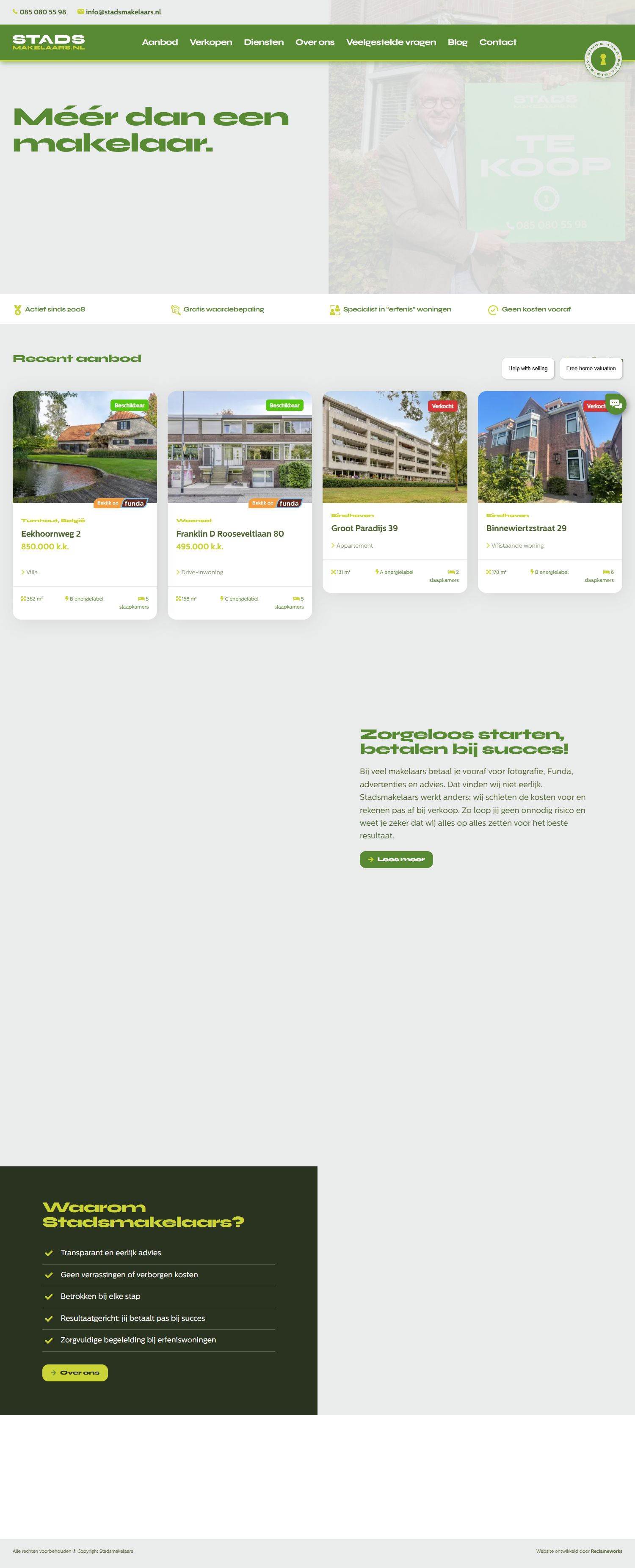 Screenshot of the website of www.stadsmakelaars.nl
