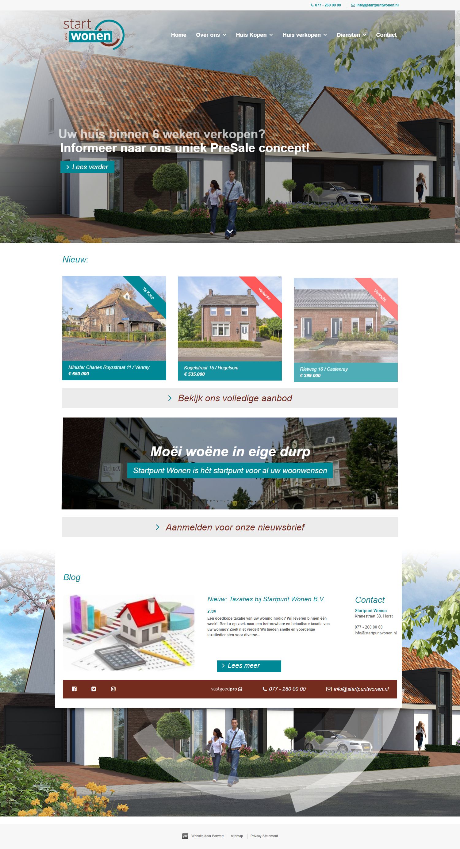 Screenshot van de website van www.startpuntwonen.nl