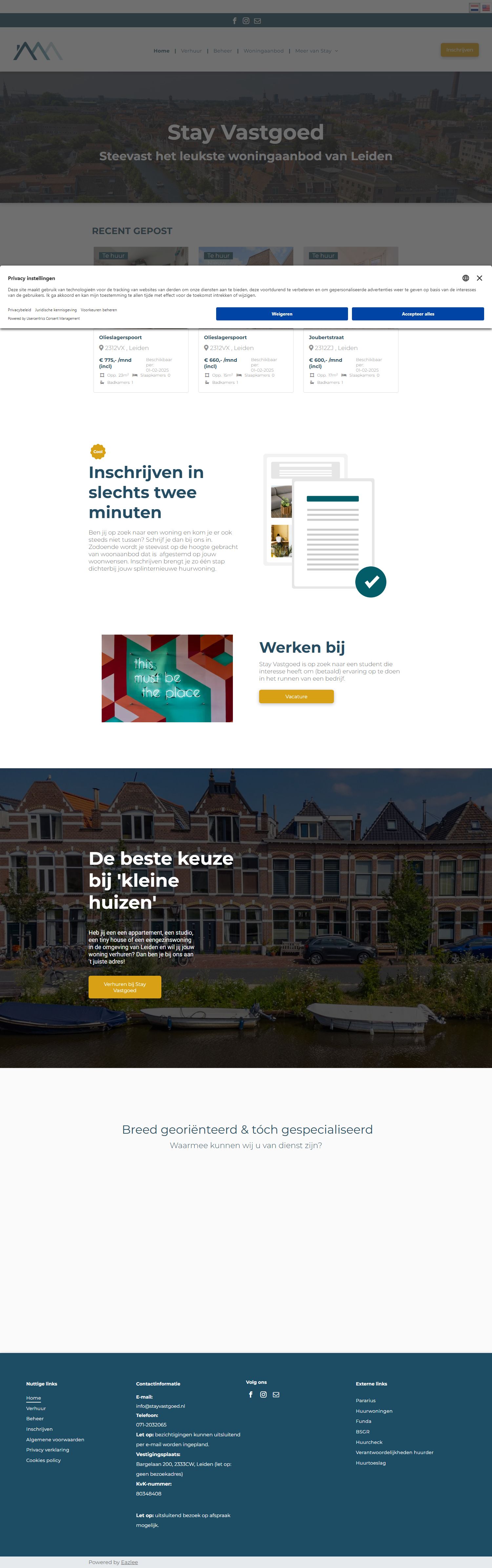 Screenshot van de website van www.stayvastgoed.nl