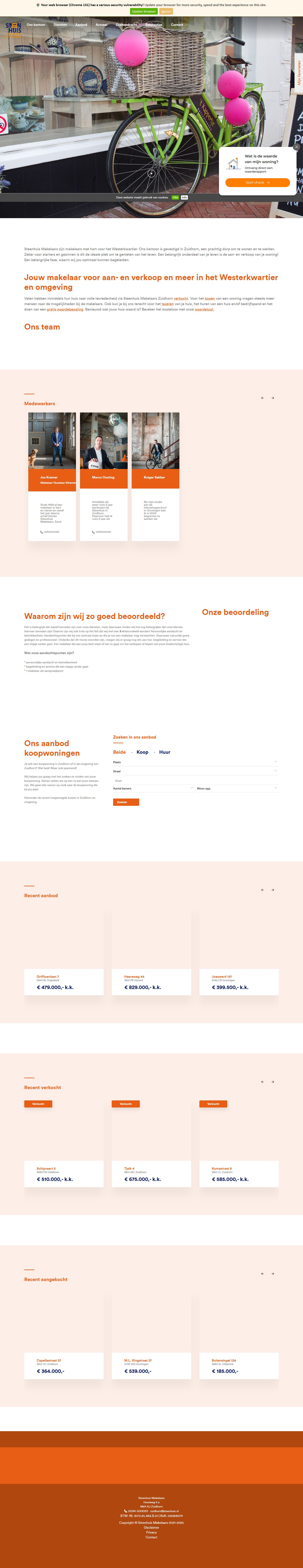Screenshot van de website van www.steenhuiszuidhorn.nl